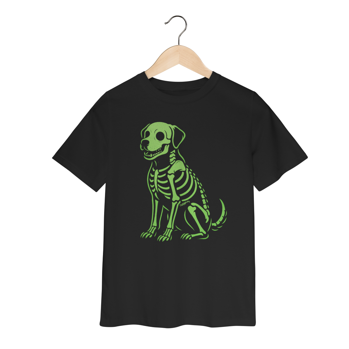 Camiseta Infantil Cachorro Esqueleto Neon