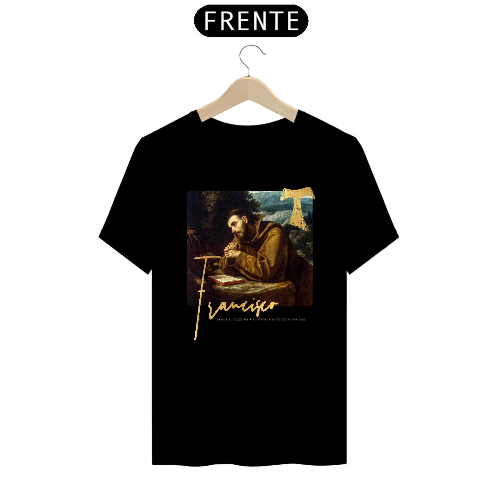 Camiseta Premium São Francisco de Assis Pintura com Tau