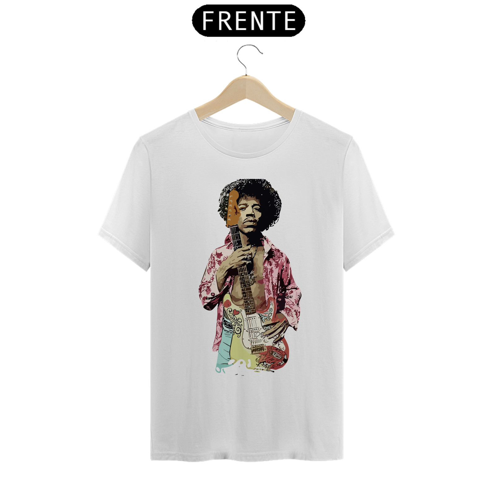 JIMY HENDRIX HOLDING GUITAR - Camiseta Personalizada com Estampa de Banda