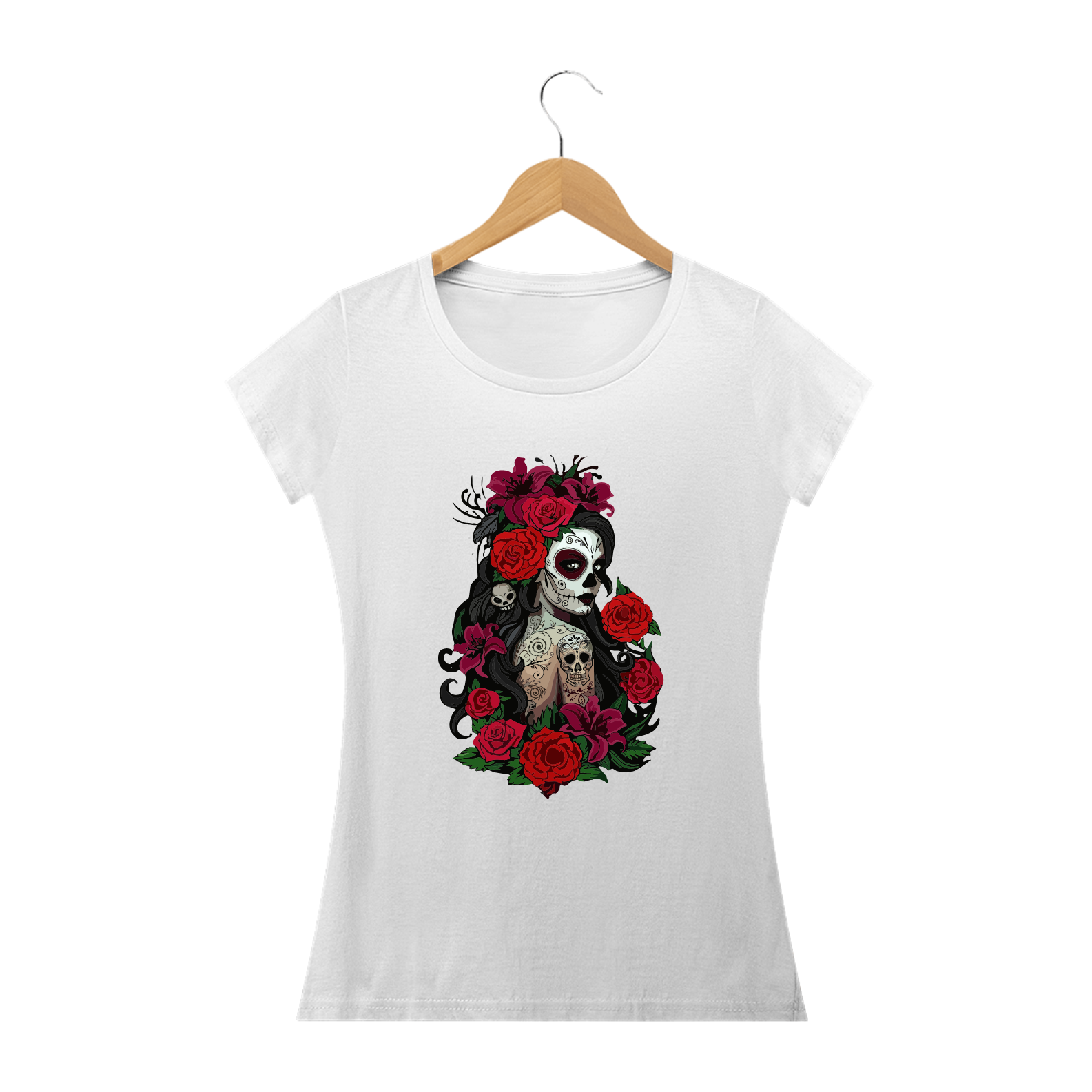 MEXICANA EM ROSAS - Camiseta Personalizada com Estampa Caveira