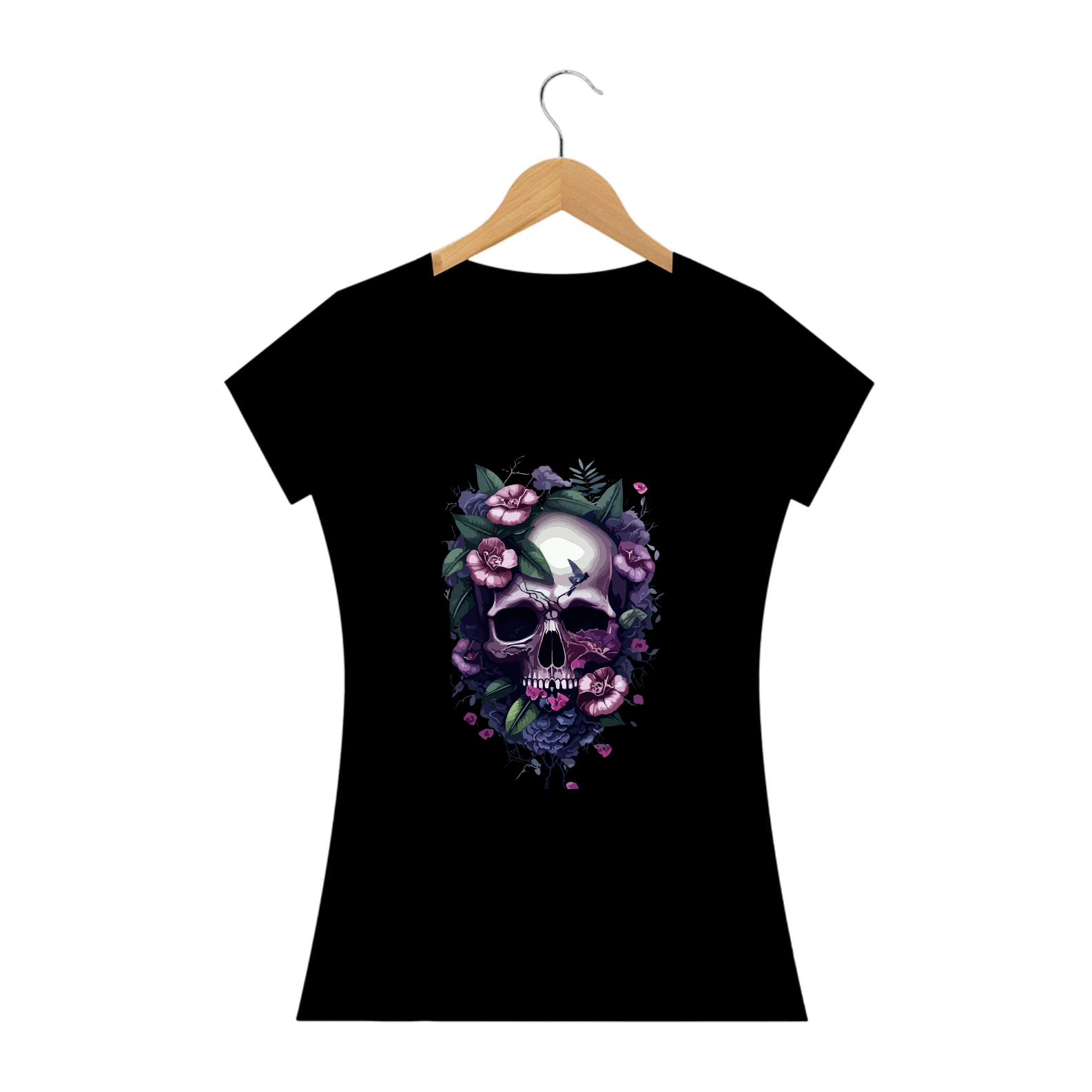 CAVEIRA FLORES MAGENTA - Camiseta Personalizada com Estampa de Caveira