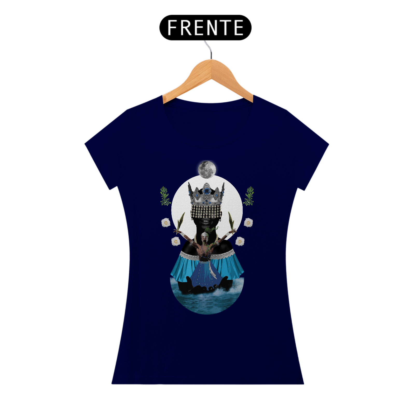 Camiseta Feminina Yemanjá Ogunté - By Ziggy Artes 100% Algodão Fio 30.1 Malha Fria Gola Ribana Costura Reforçada 3X Sem Juros
