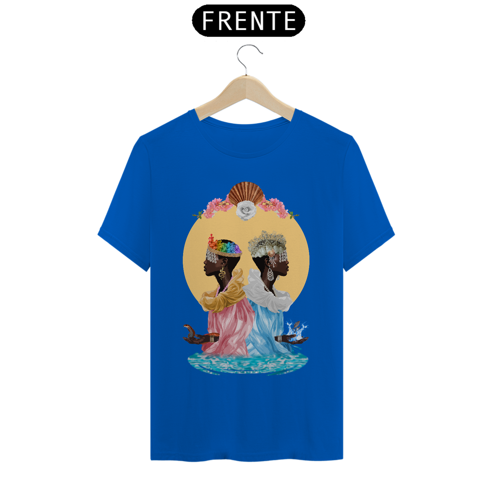 Camiseta Yabás Ewa e Yemanjá - By Ziggy Artes 100% Algodão Fio 30.1 Malha Fria Gola Ribana Costura Reforçada 3X Sem Juros