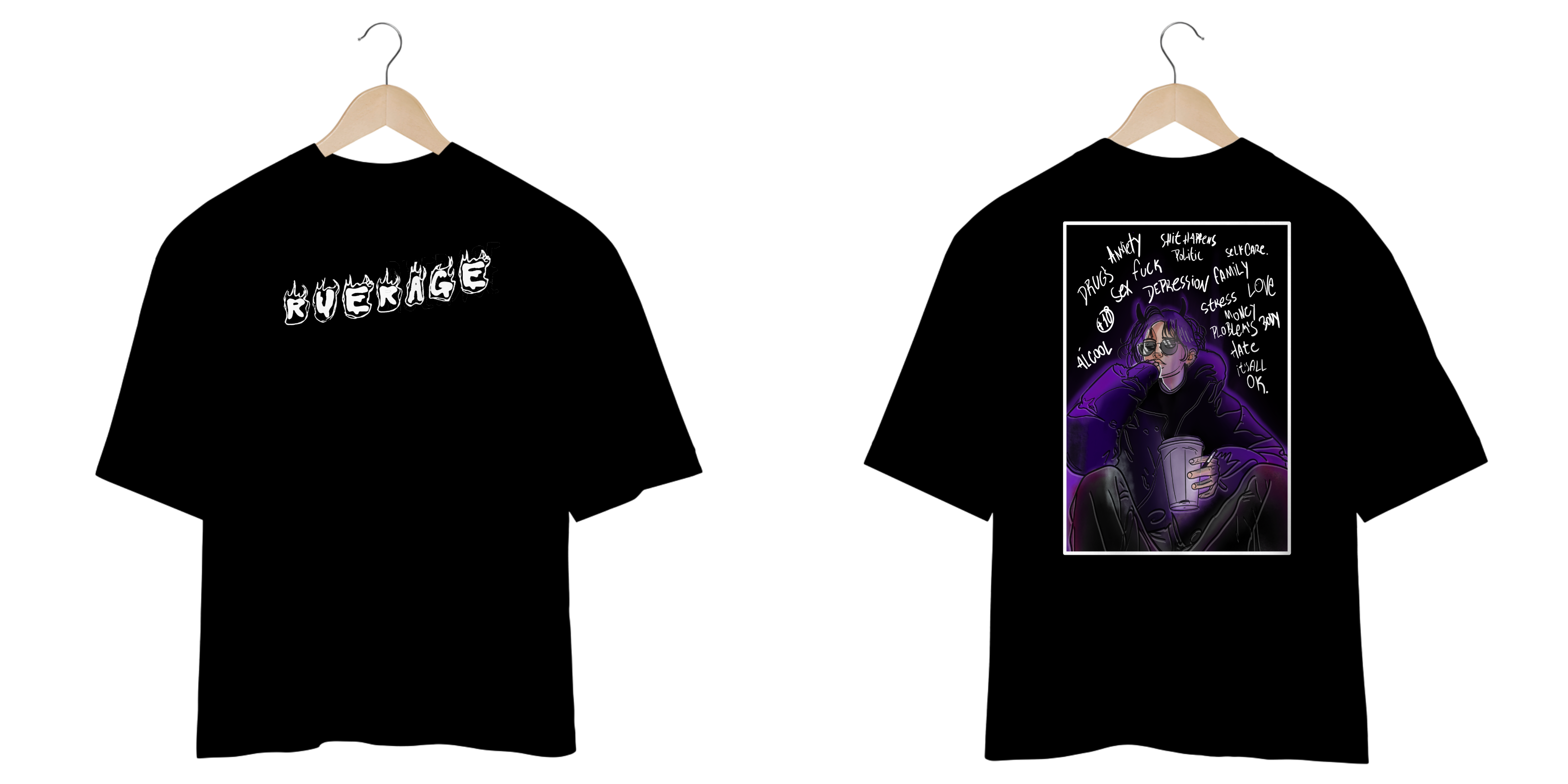 CAMISETA OVERSIZED PRETA  •ANSIEDADE•  