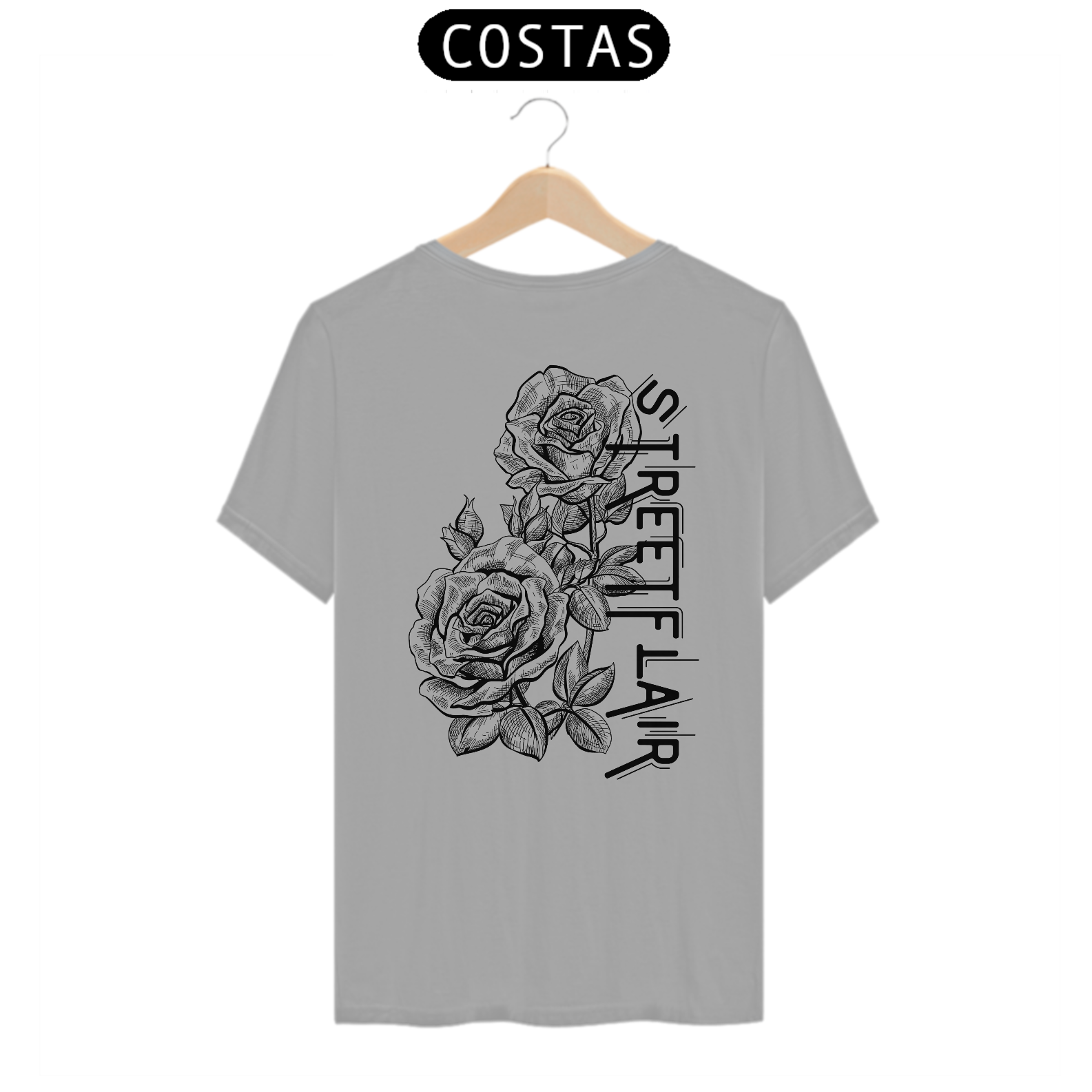 Camiseta Street Flair Rose (Estampa Preta) - Linha Quality