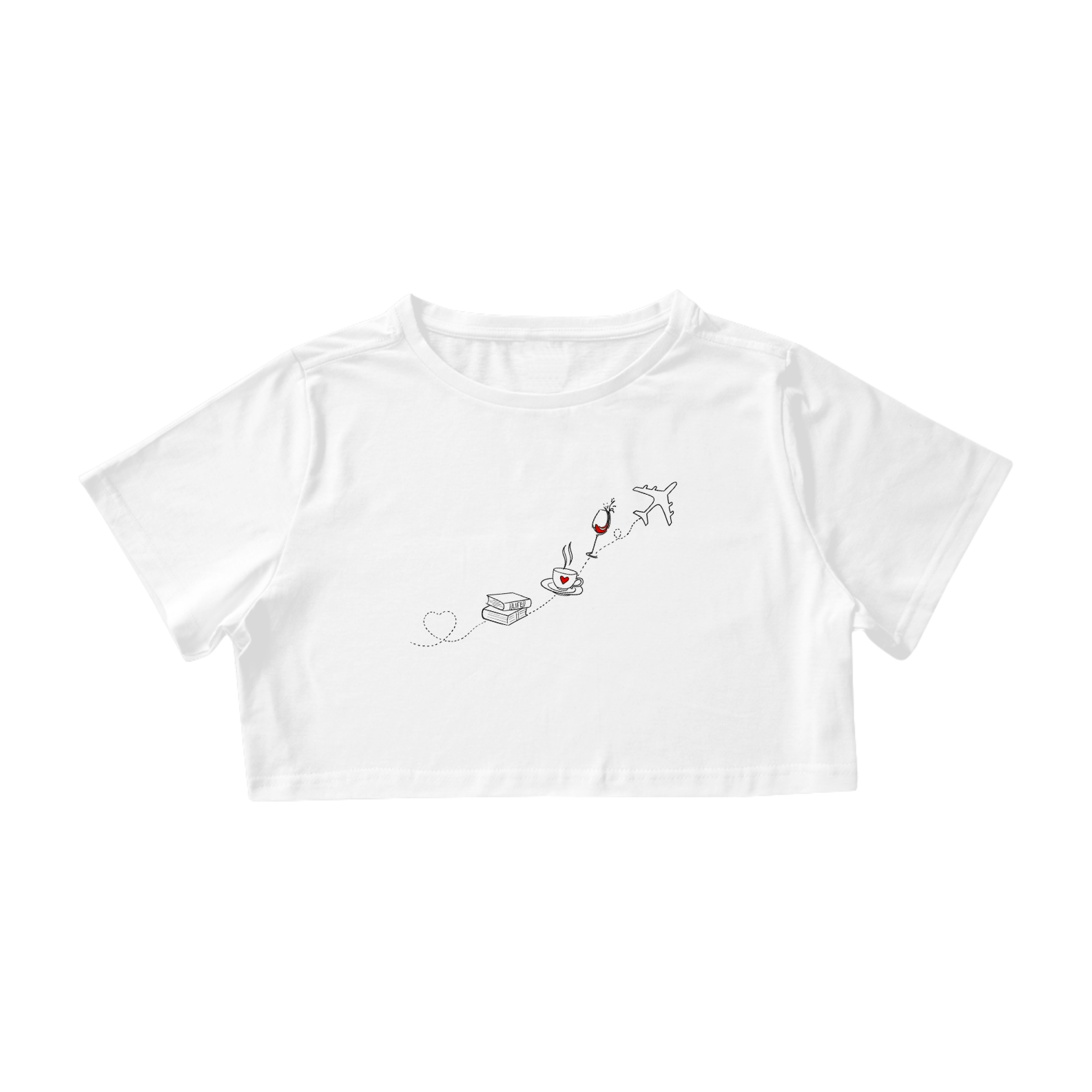 Cropped branco café, vinho e viagem