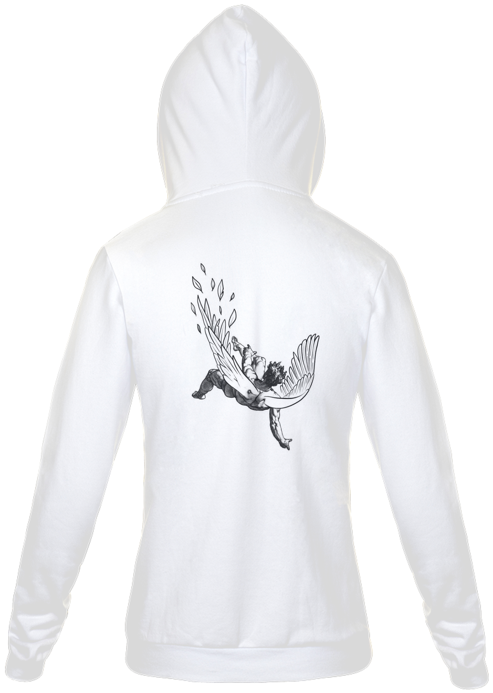 Moletom Branco Estampado com Zíper e Capuz (Anjo Caído)
