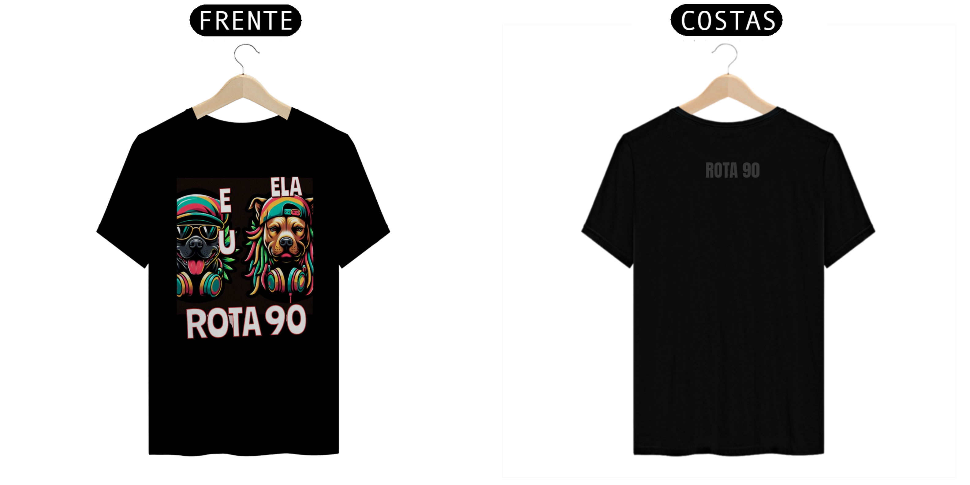 CAMISETA ROTA 90 ESTAMPA ANIMADA  CASAL RASTA DOG