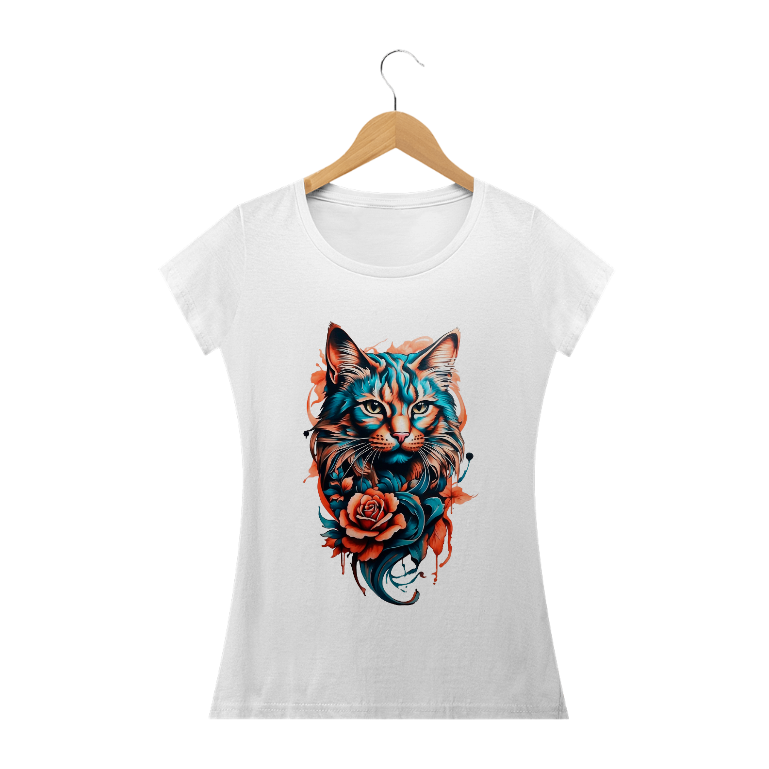 Nome do produto: Camiseta Feminina Estampa Gato