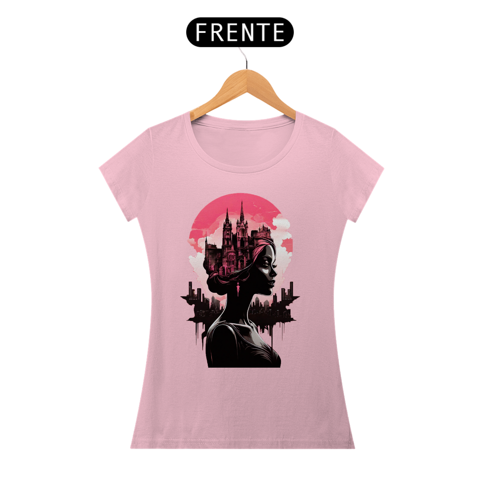 Camiseta Feminina Estampa Menina Gótica cor-De-Rosa