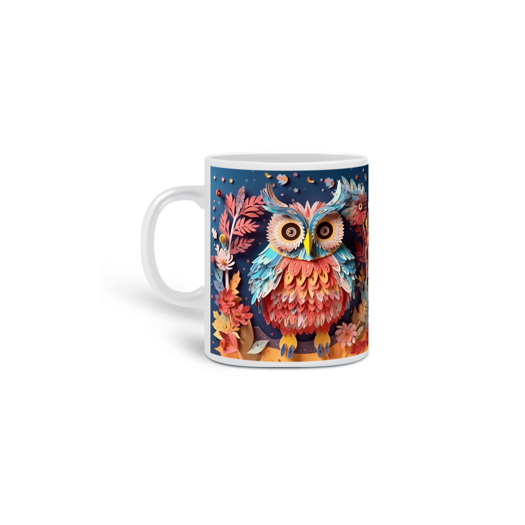 Caneca 3D cara de coruja colorida