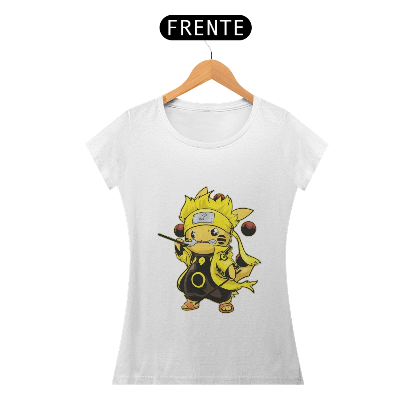camiseta Baby Long Classic com estampa do pikachu com roupa do naruto no modo sennin