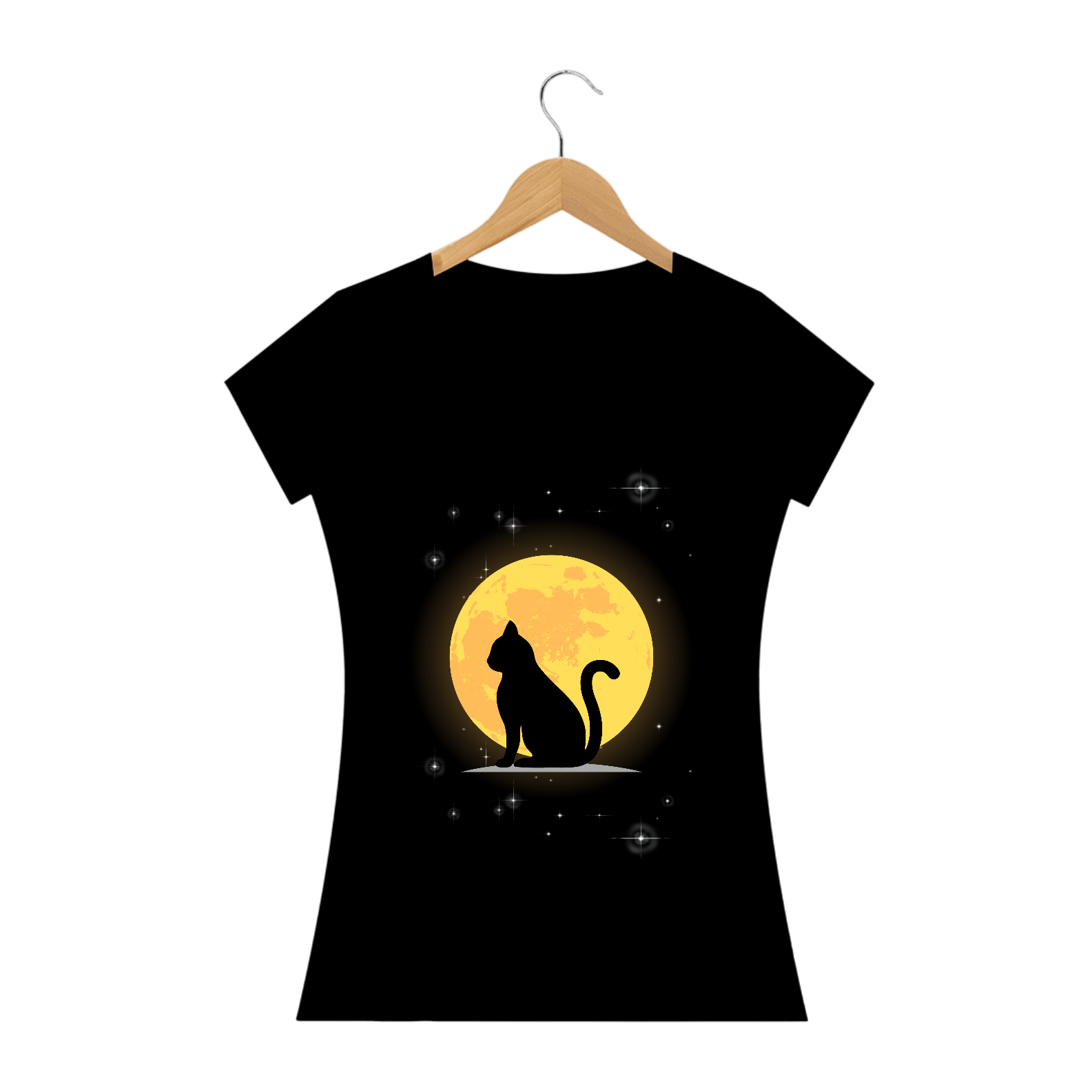 Nome do produto  Camiseta Feminina Gato Noite