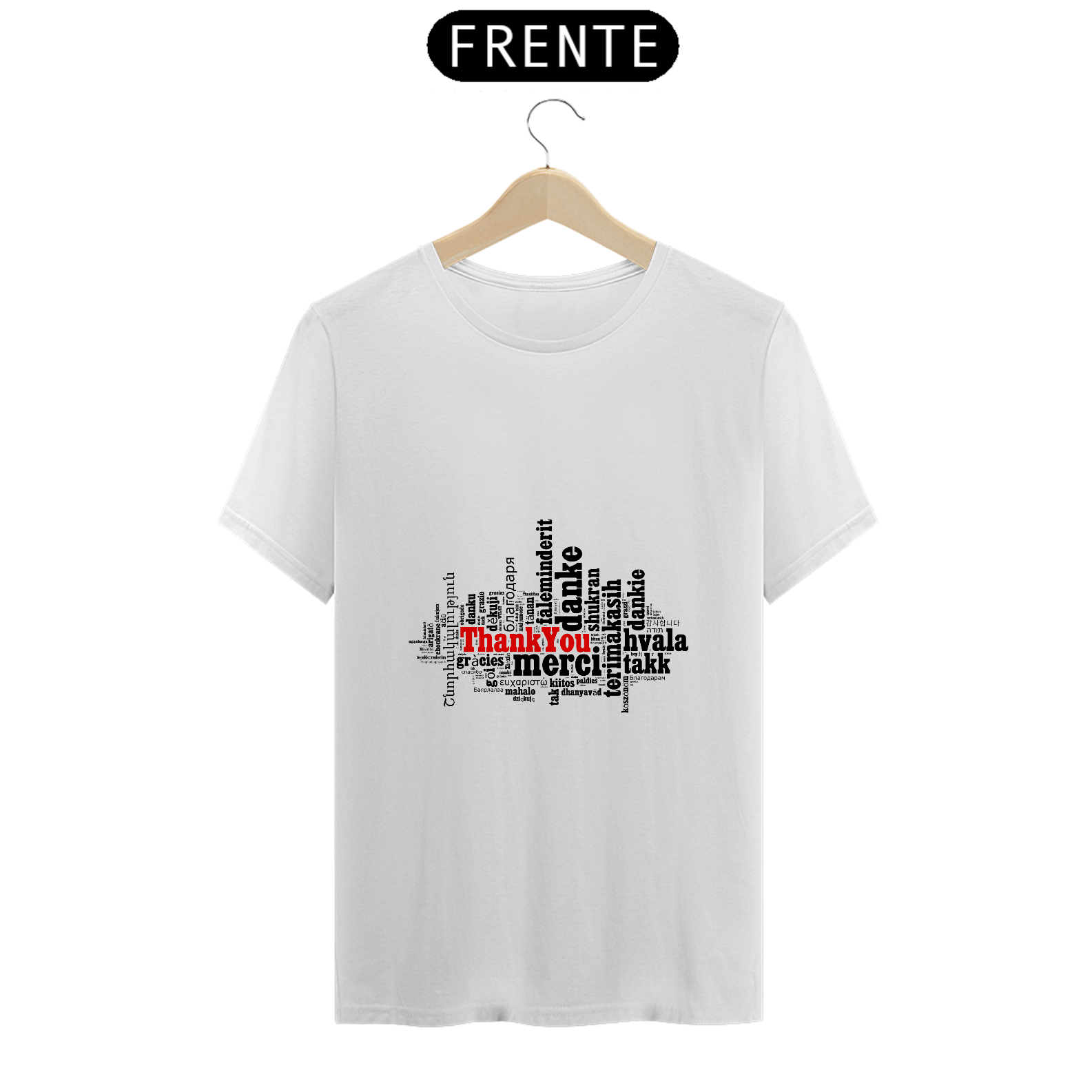 Camiseta Branca “Obrigado em várias línguas”