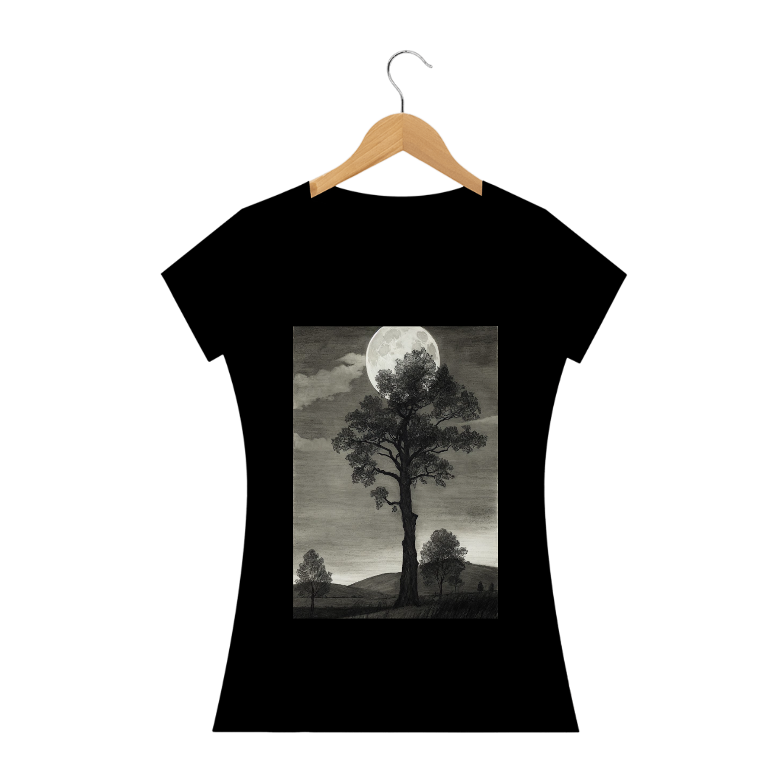 camiseta floresta preto e branco basica 