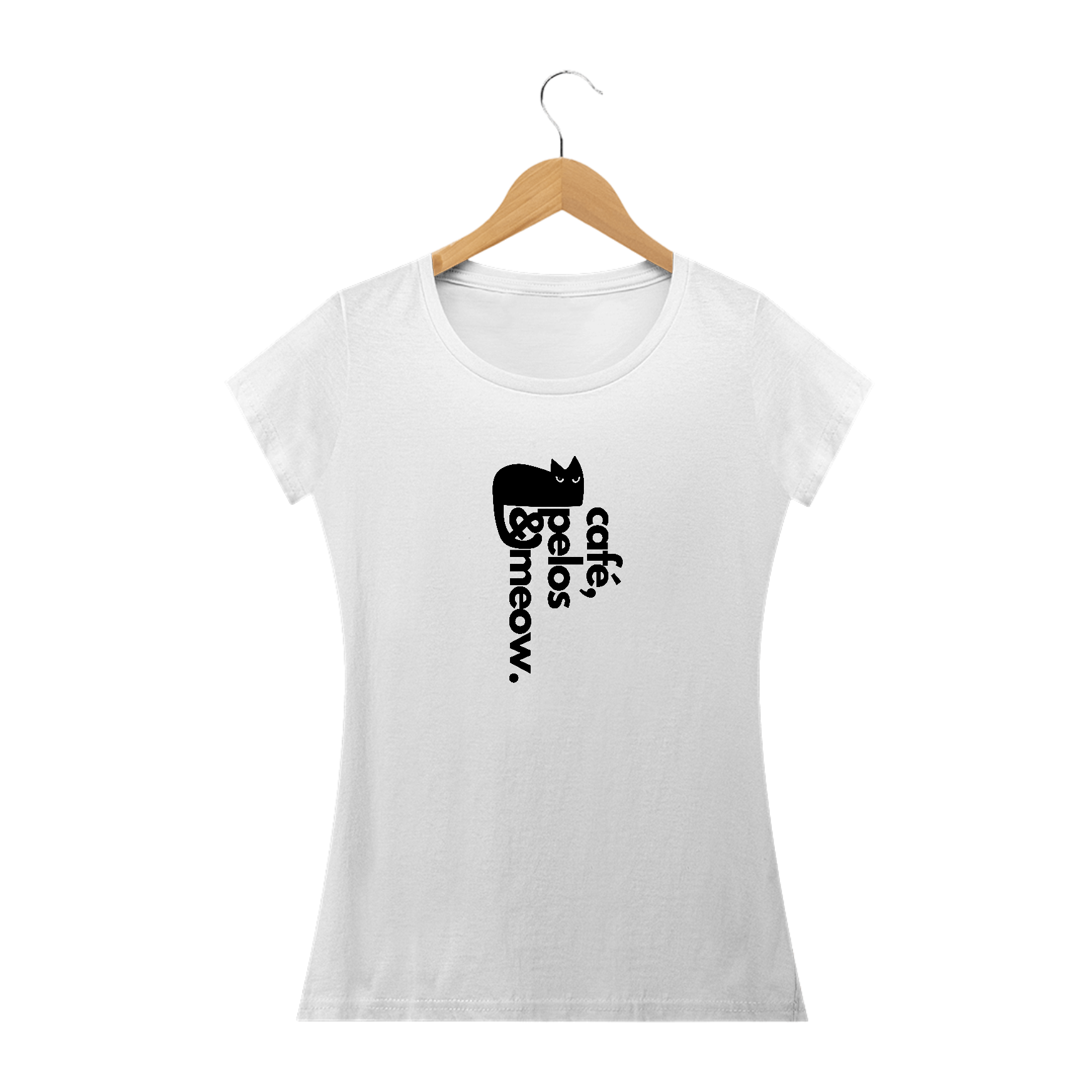 camiseta feminina Baby long - Café, pelos e meow