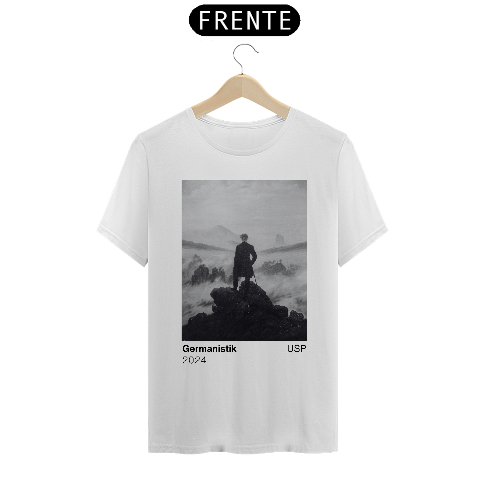 Camiseta Letras USP Alemão Modelo 3 Cores Branca e Cinza