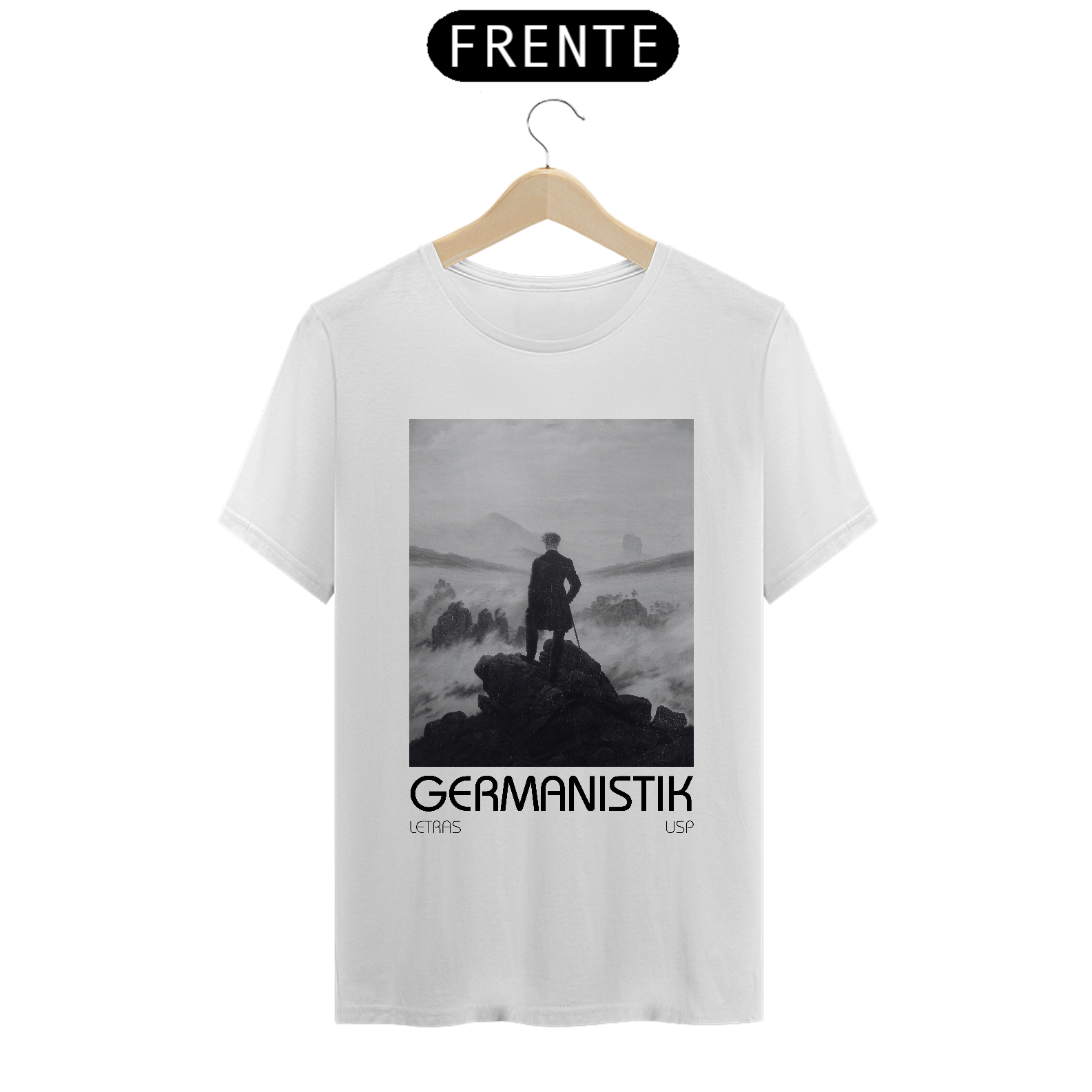 Camiseta Letras USP Alemão Modelo 4 Cores Branca e Cinza