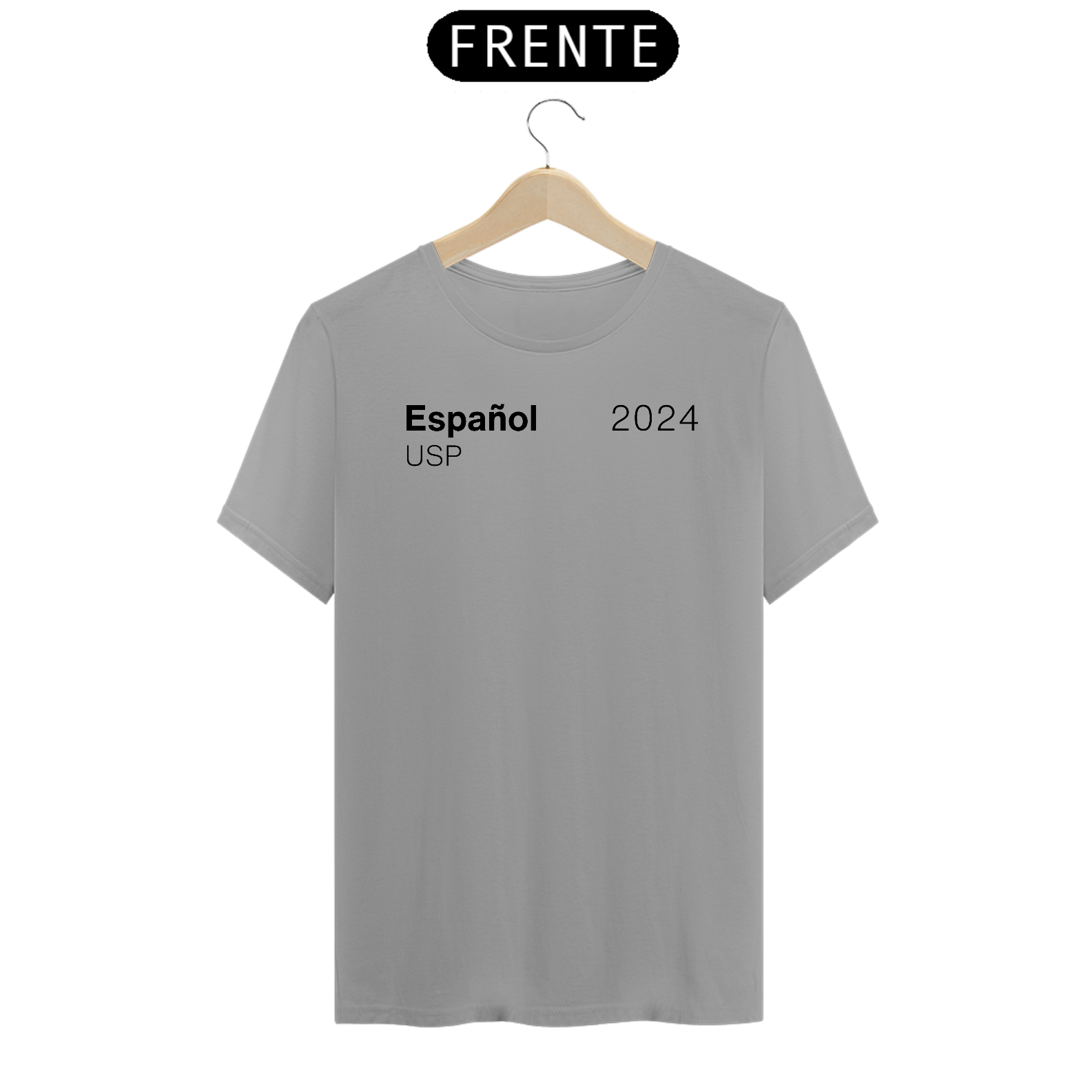 Camiseta Letras USP 2024 Espanhol Modelo 1 Cores Branca Amarela Cinza