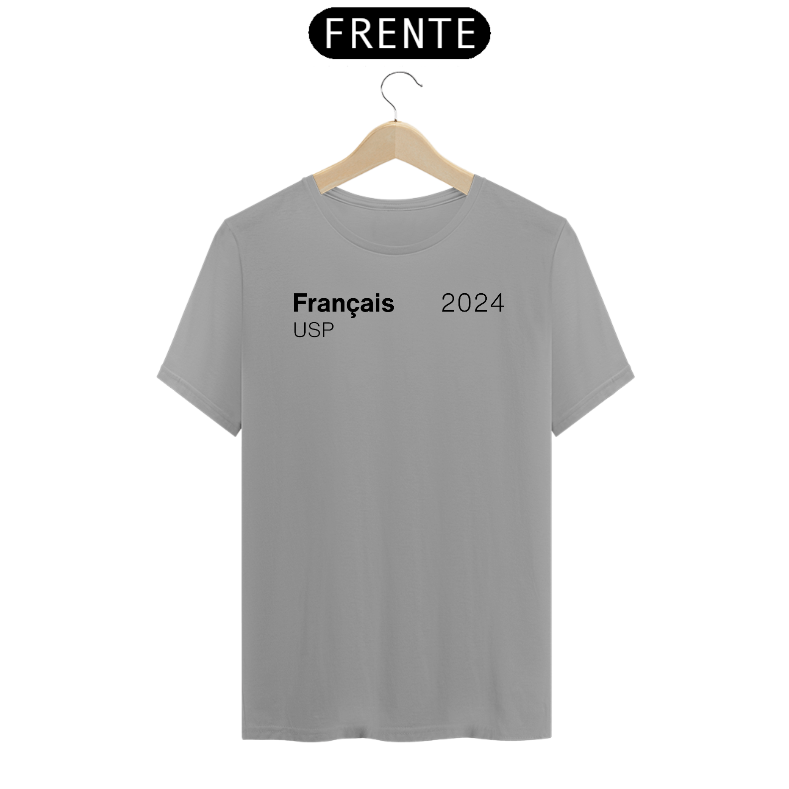 Camiseta Letras USP 2024 Francês Modelo 1 Cores Branca Amarela Cinza