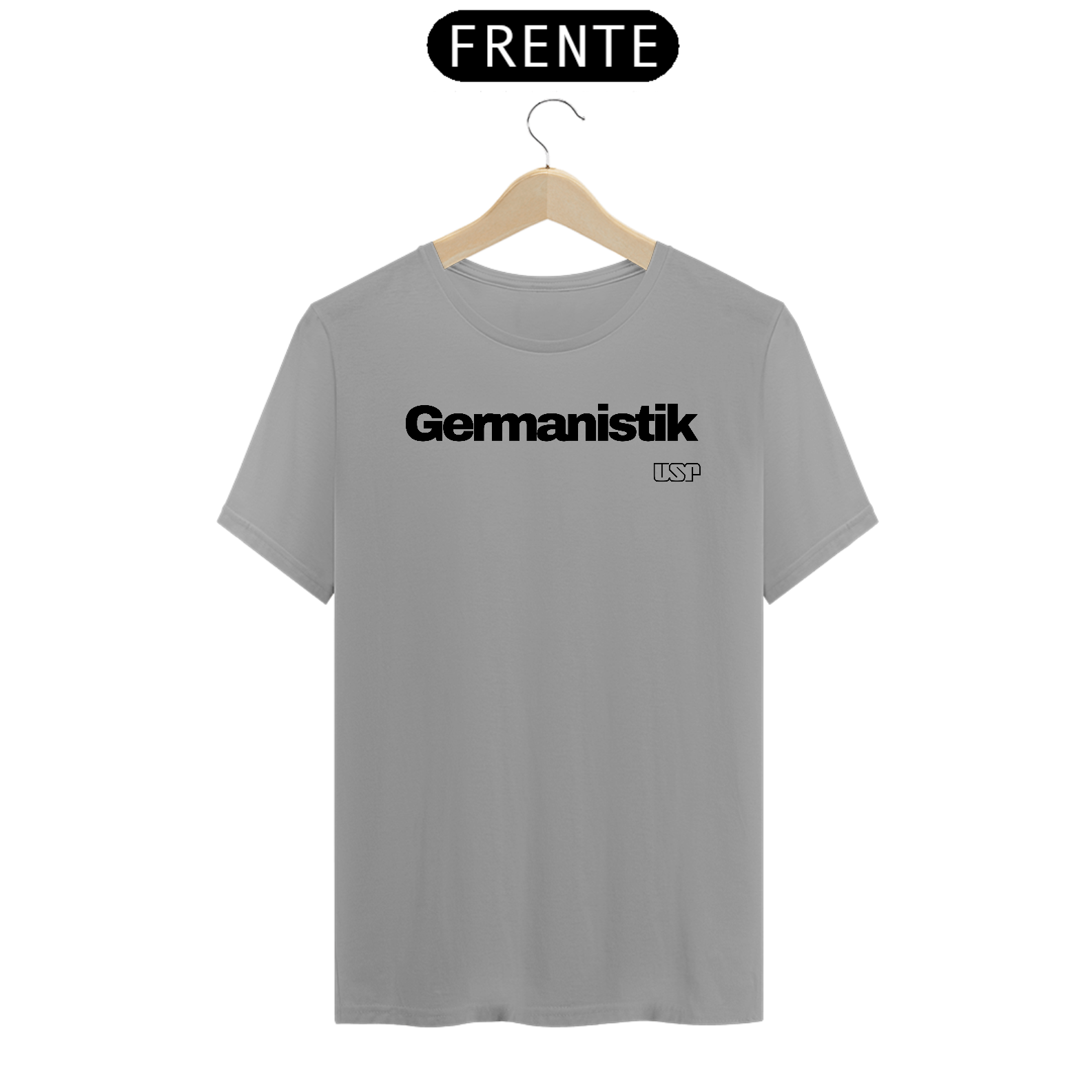 Camiseta Letras USP Alemão Modelo 2 Cores Branca Amarela Cinza
