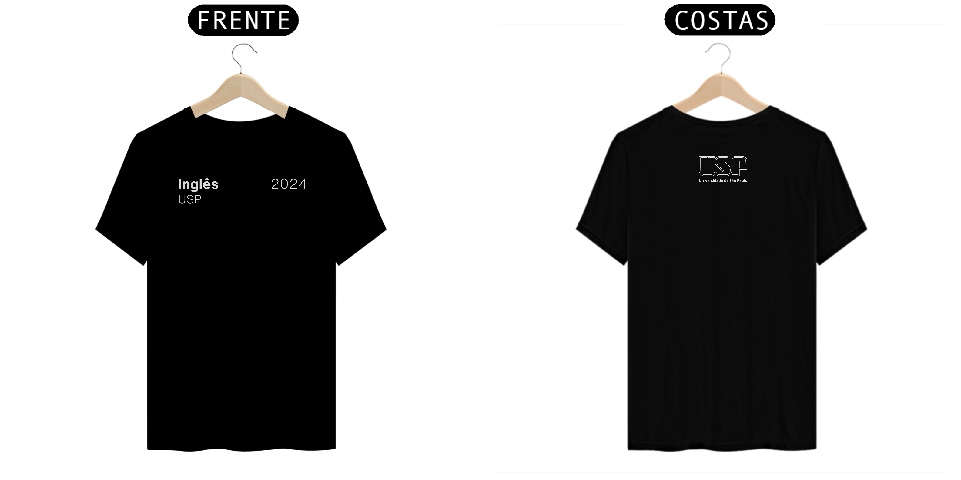 Camiseta Letras USP 2024 Inglês Com Logo nas Costas Várias Cores