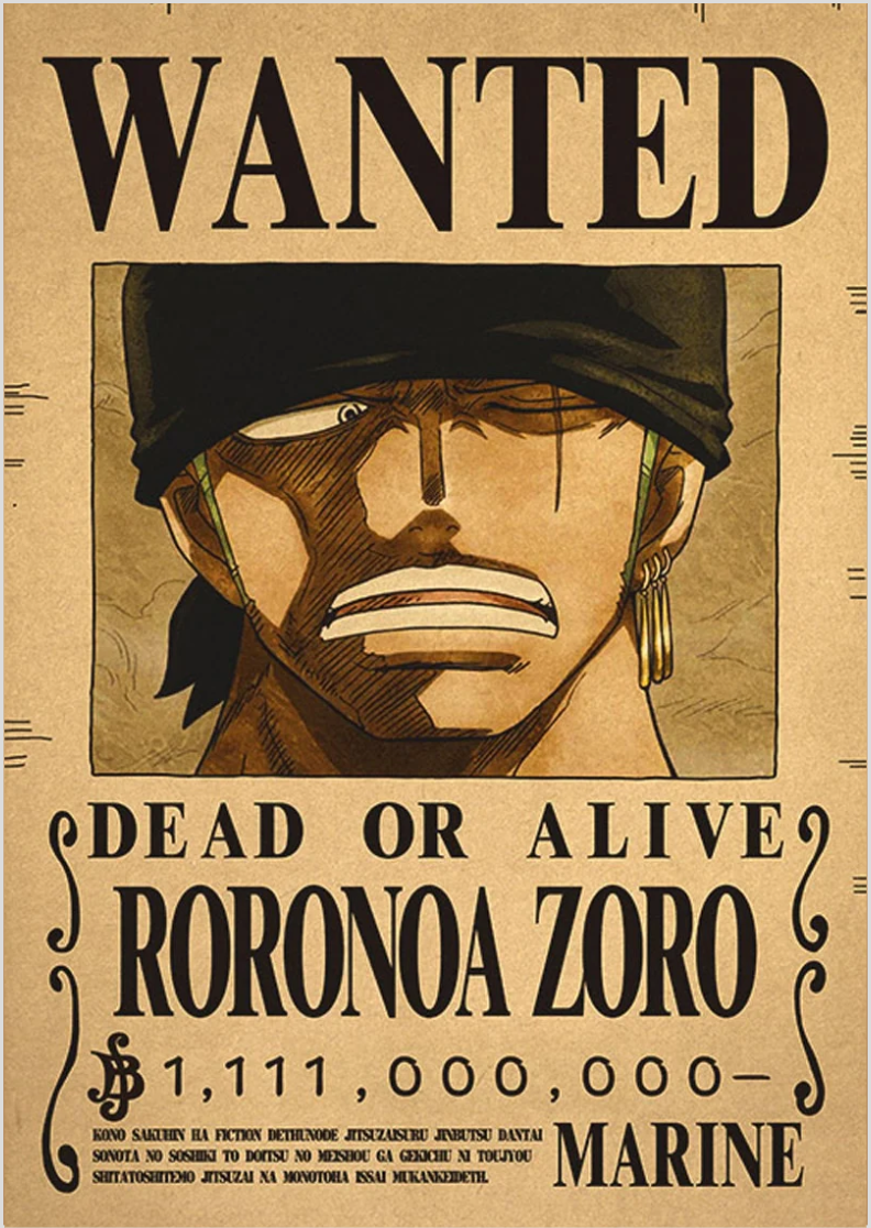 Nome do produto: Pôster de Procurado - Roronoa Zoro: O Espadachim Destemido!