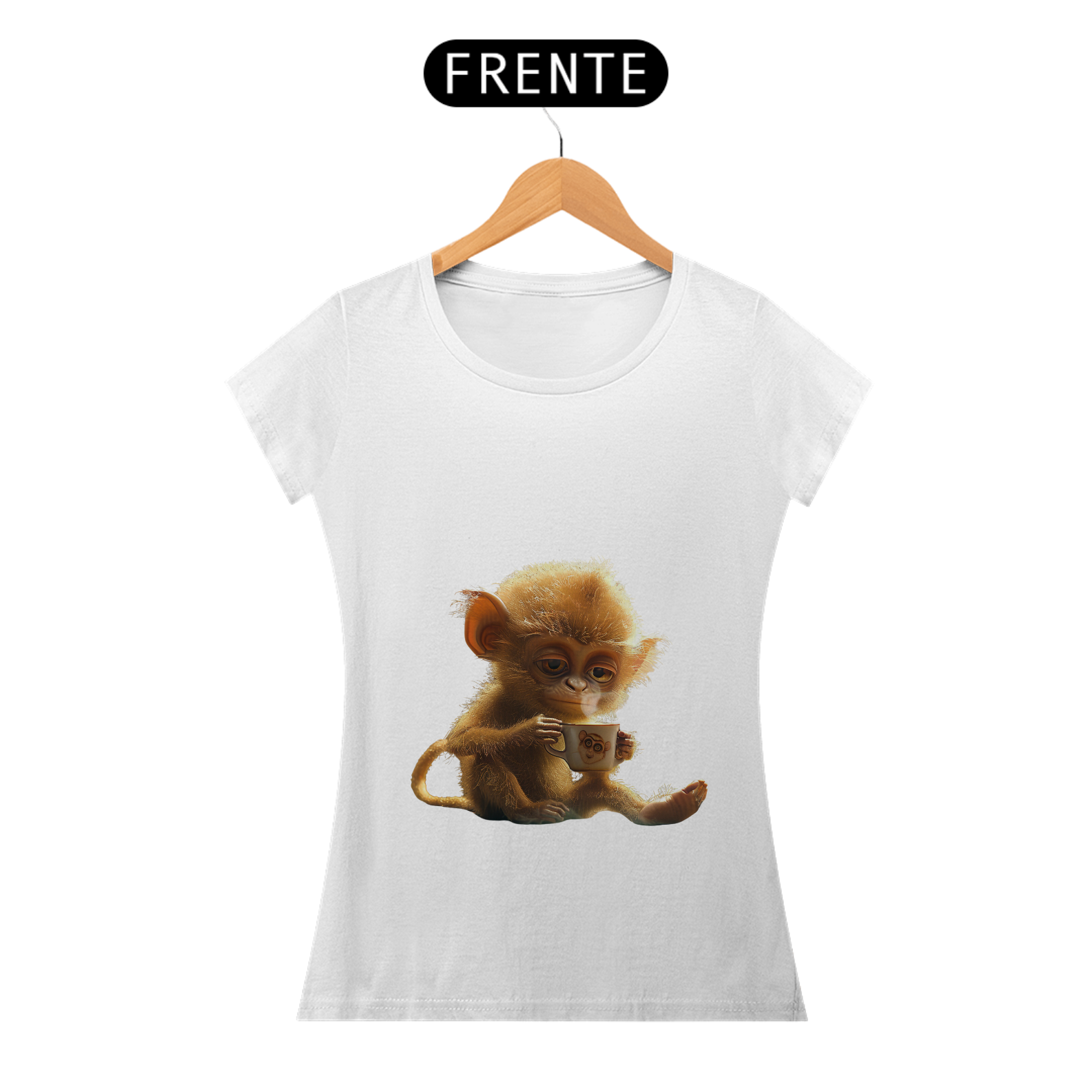 Camiseta Baby Long Macaquinho Tomando Café