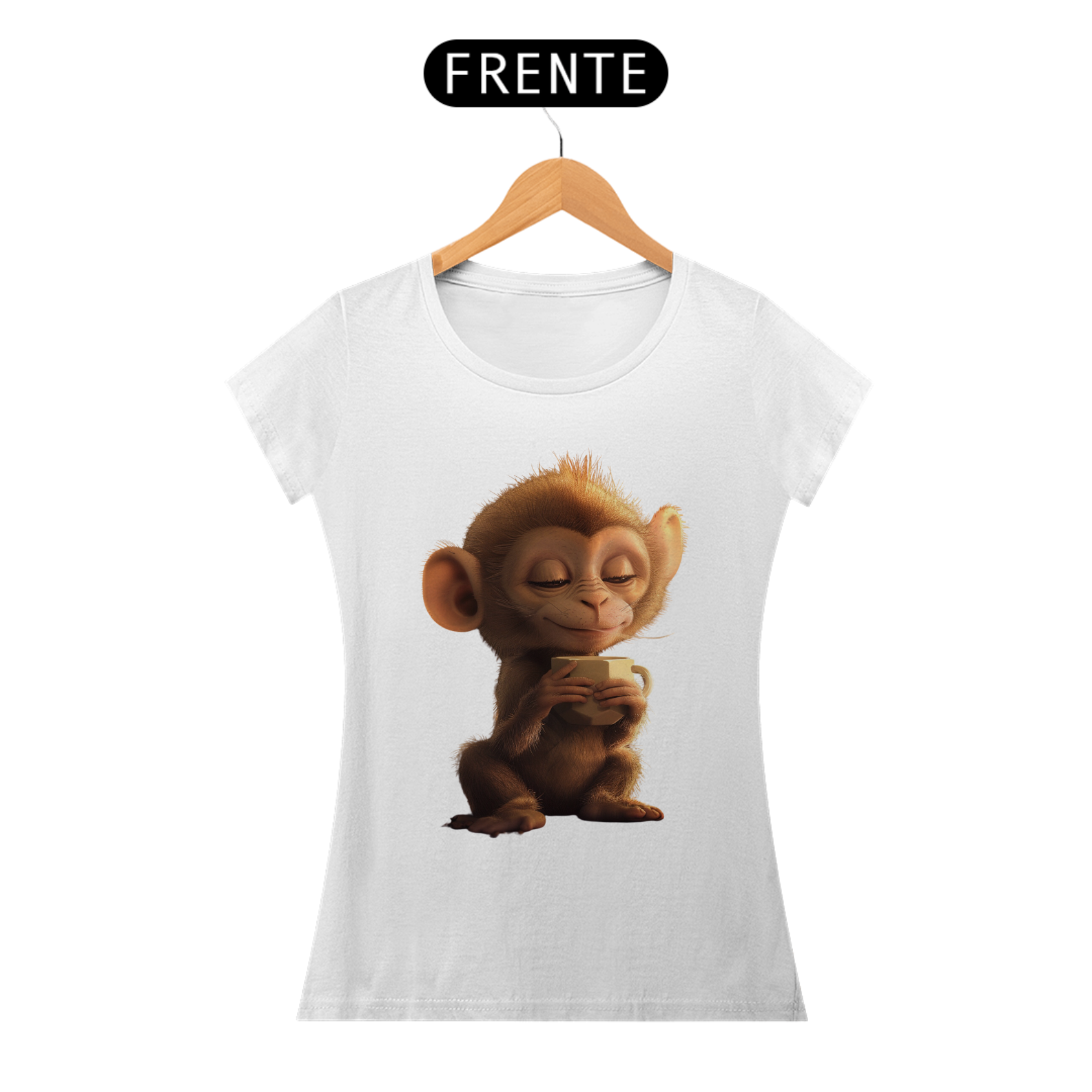 Camiseta Baby Long Macaquinho Fofinho Tomando Café