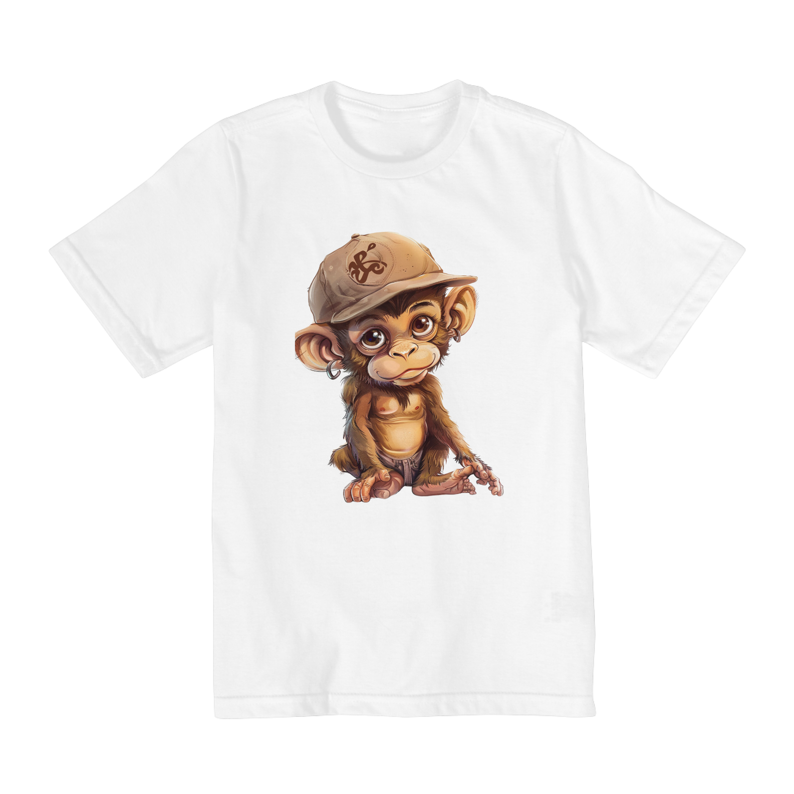 Camiseta infantil (2 a 8) Macaquinho de boné