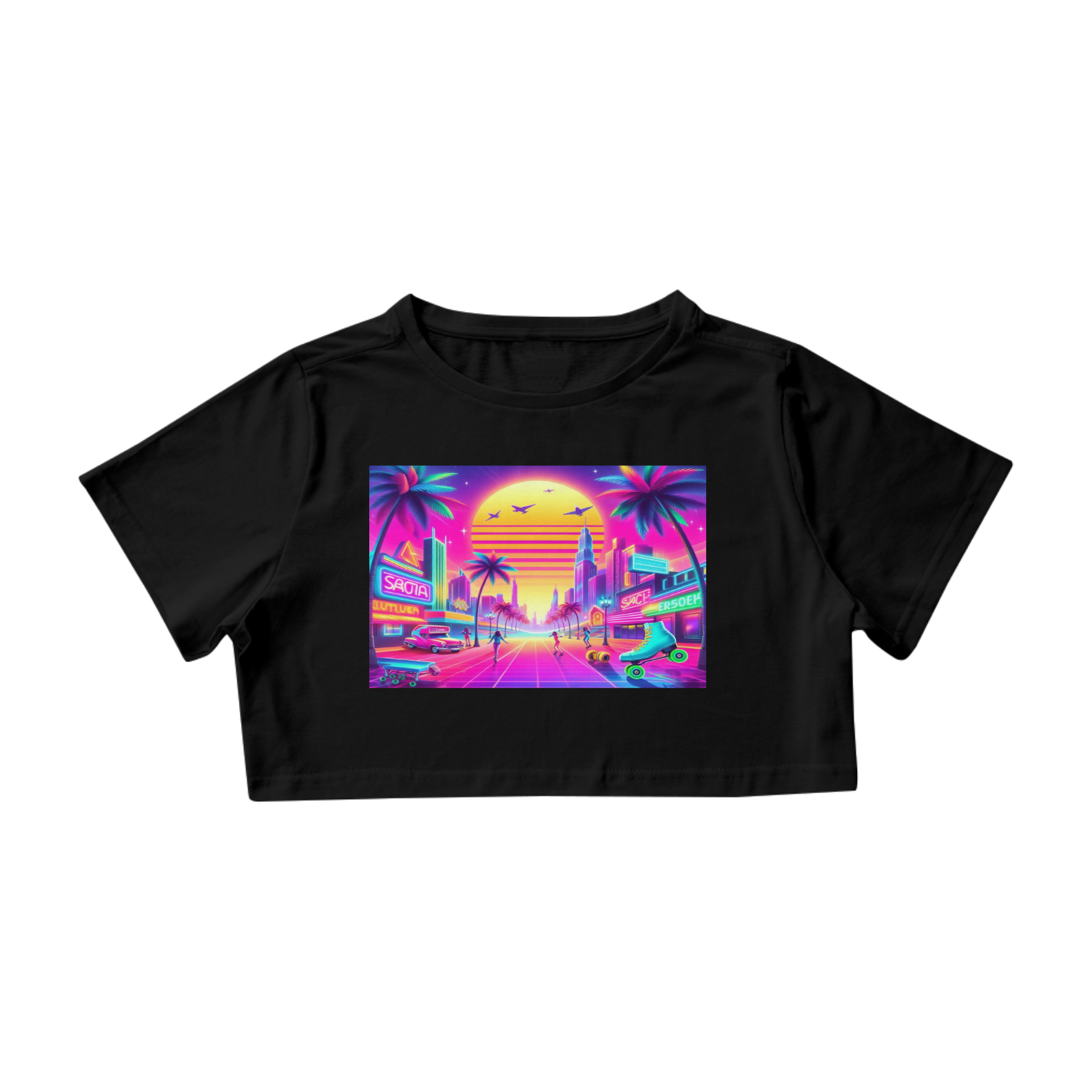 Cropped Feminino Arte 80s Miami Vibes