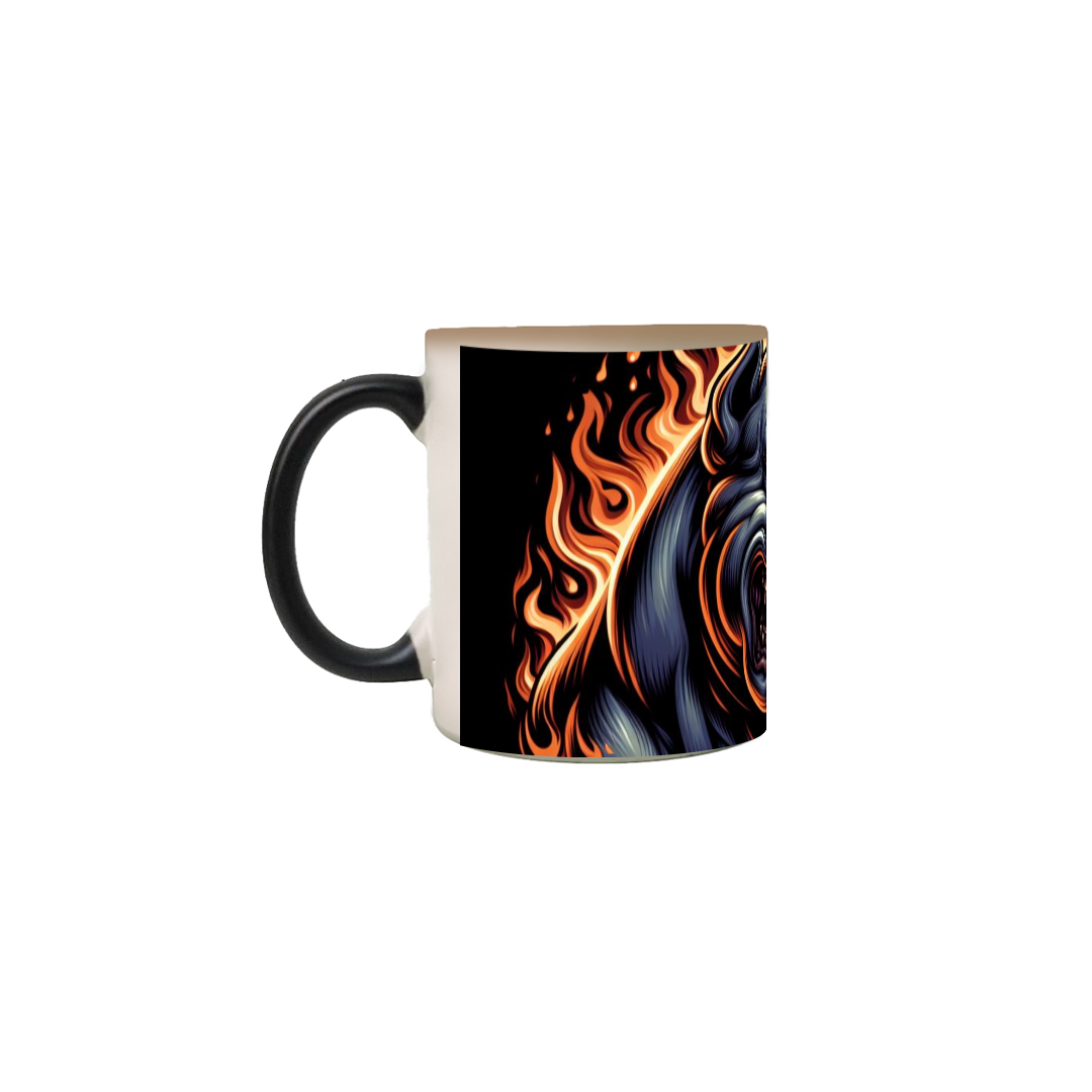 caneca mágica pitbull. imagem aparece com água quente