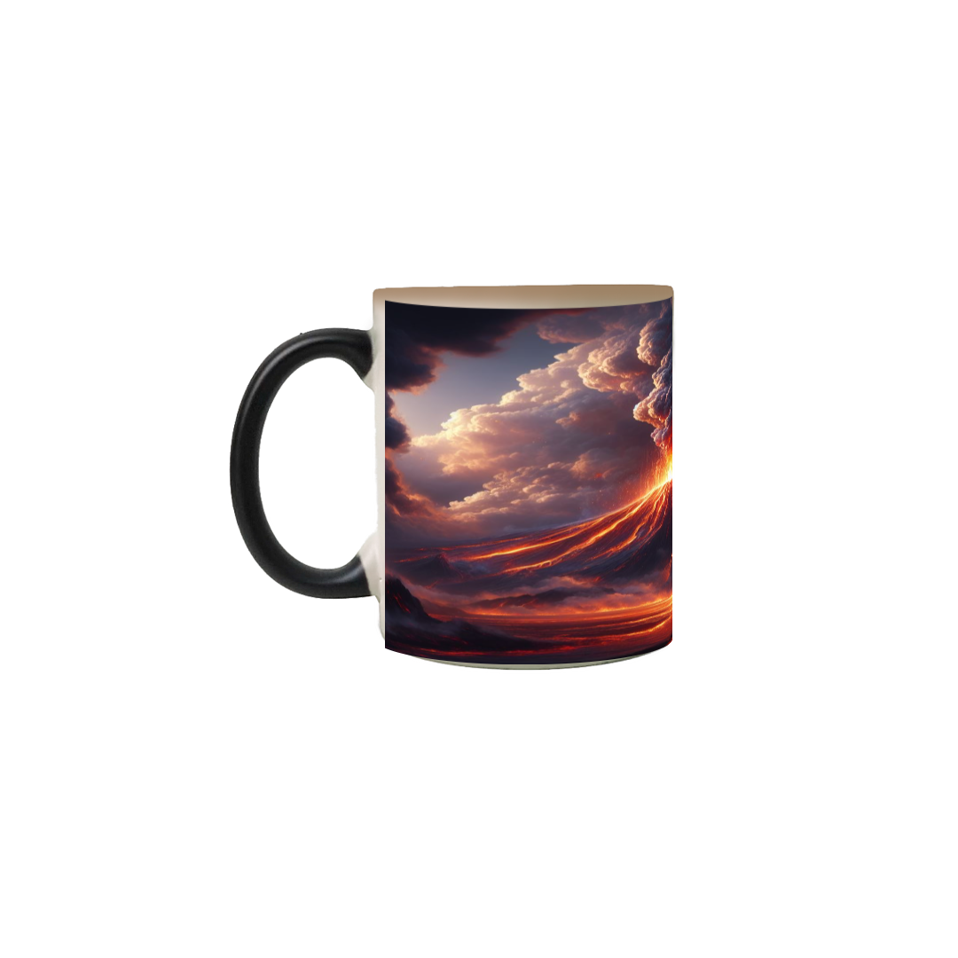 caneca mágica vulcão em erupção . imagem aparece ao colocar líquido quente
