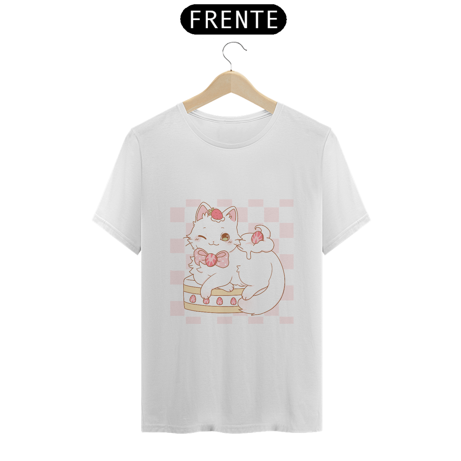T-Shirt gatinho bolo de morango
