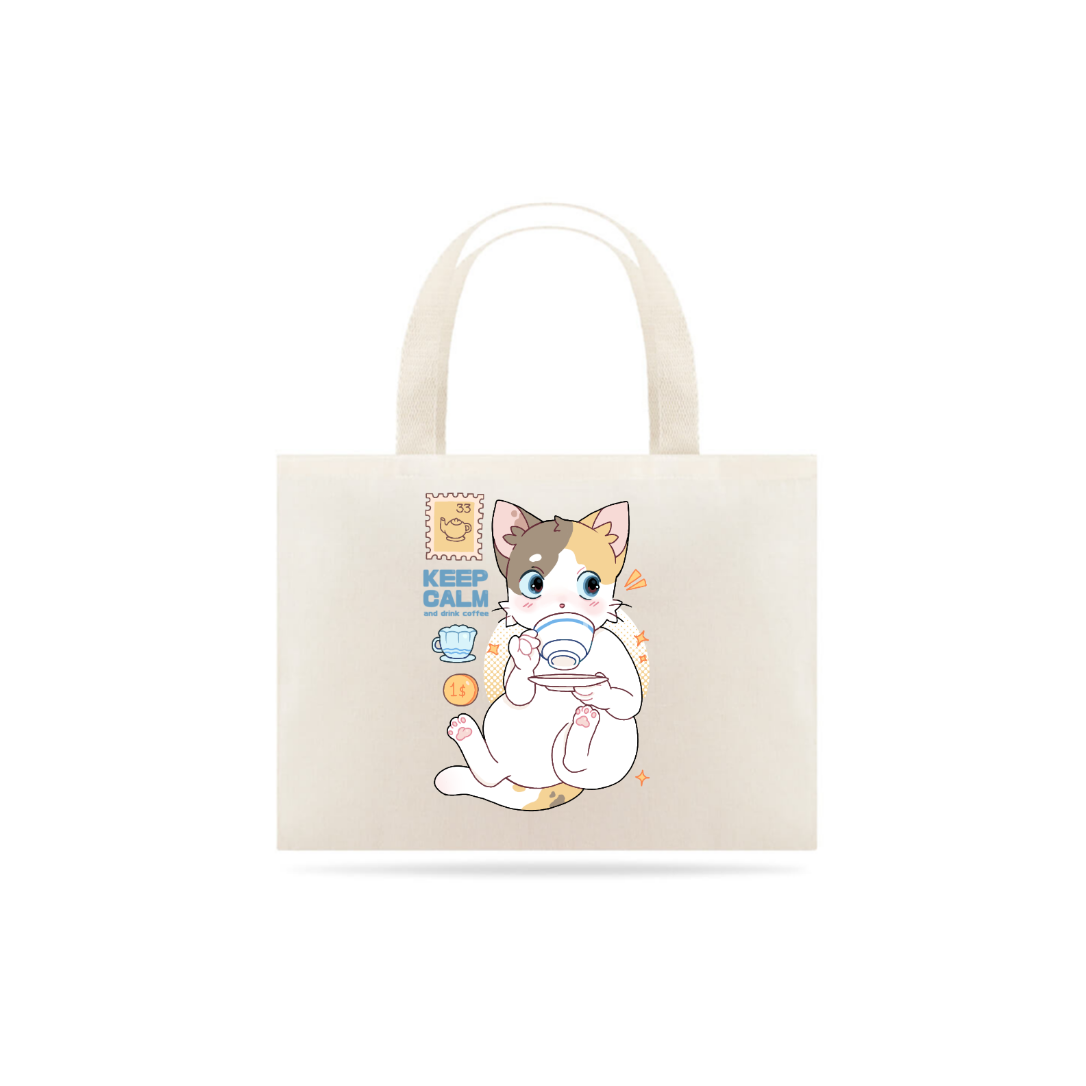 Ecobag gatinho tomando café