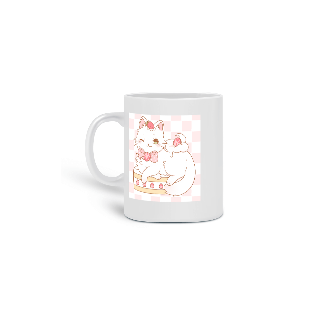 Caneca gatinho bolo de morango
