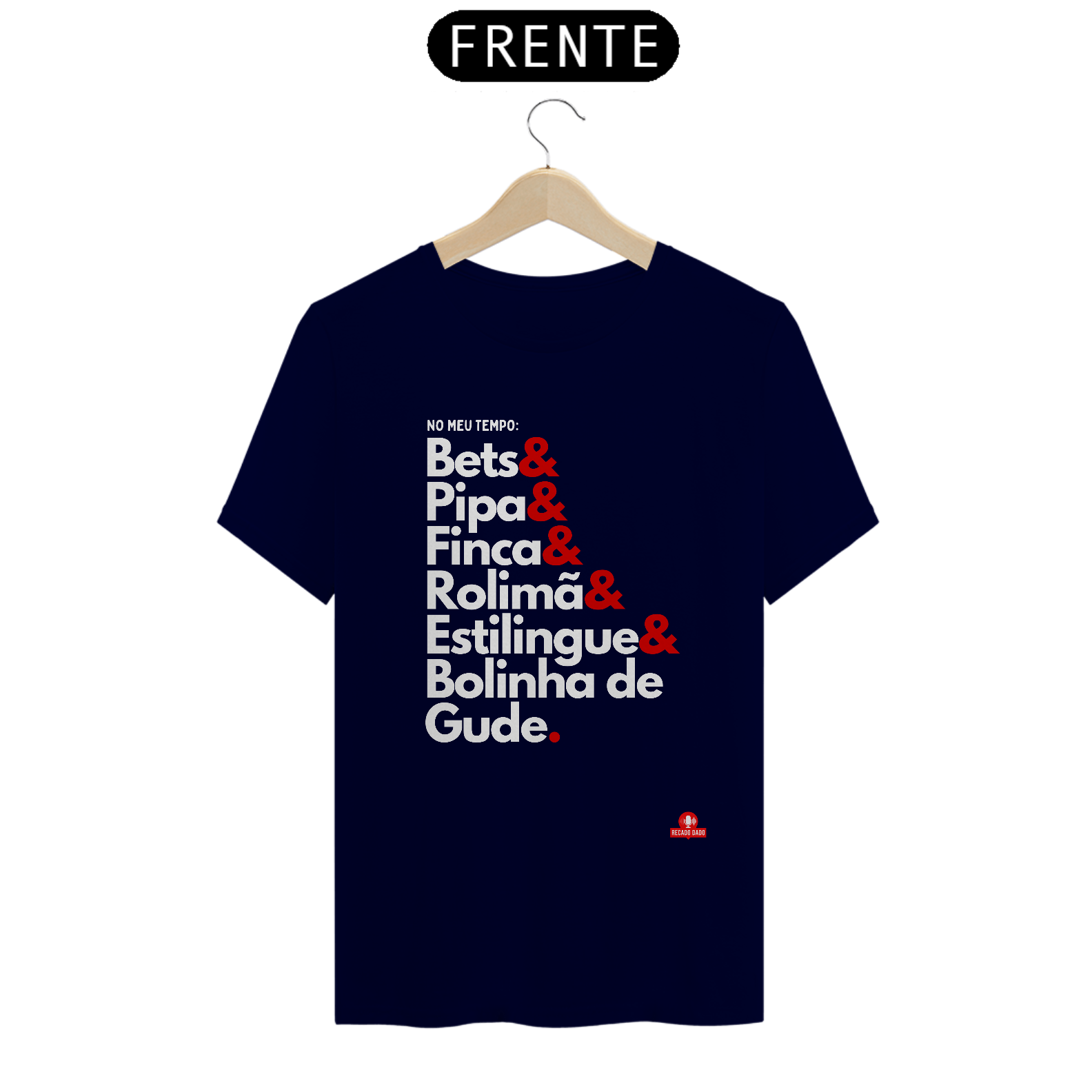 Camiseta retrô brincadeiras da minha infância: bets, pipa, pião, finca, rolimã, estilingue, bolinha de gude.