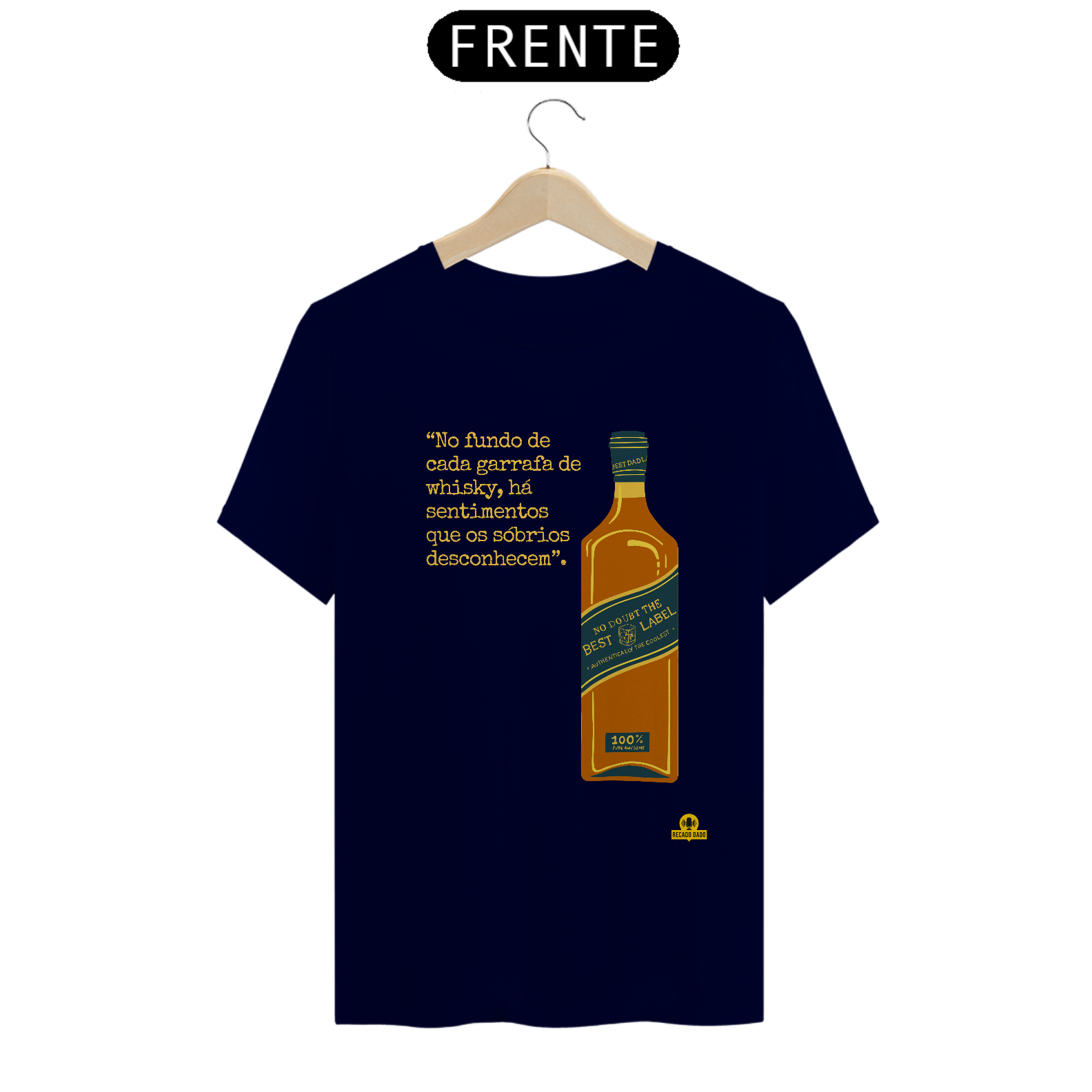 Nome do produto: Camiseta  com estampa de Garrafa de Whisky e frase melancólica \