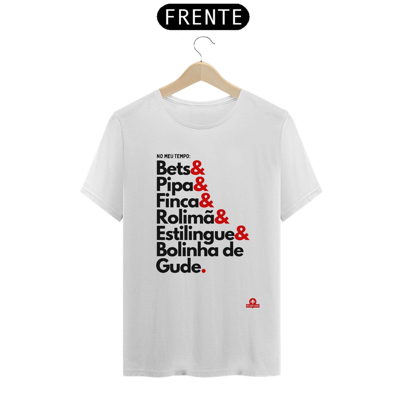 Camiseta retrô brincadeiras da minha infância: bets, pipa, pião, finca, rolimã, estilingue, bolinha de gude.