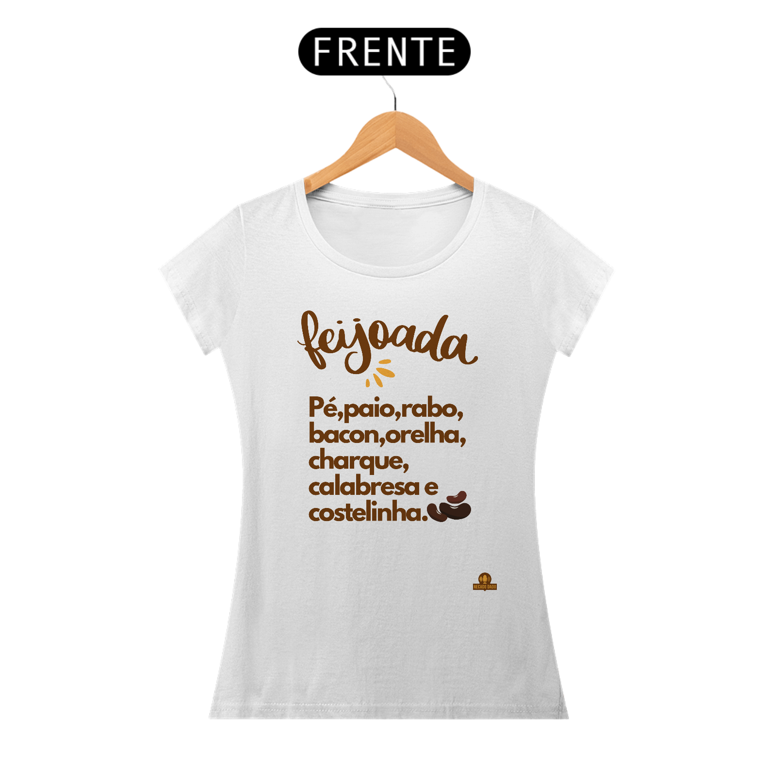 Camiseta Ingredientes da feijoada, descrevendo os principais ingredientes de uma deliciosa feijoada.