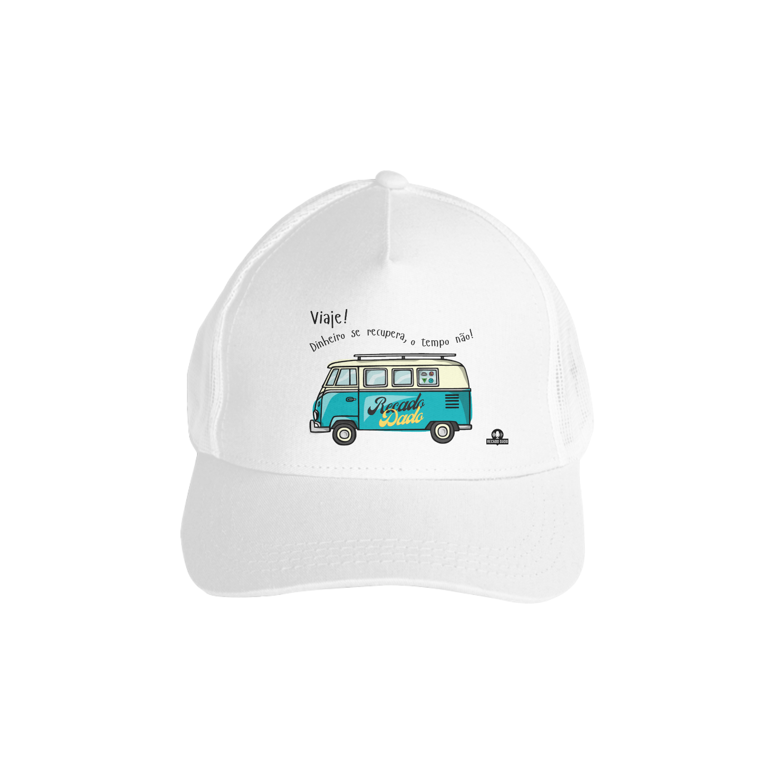 Boné aba curva de viagem com linda estampa de Kombi motor home e a frase 