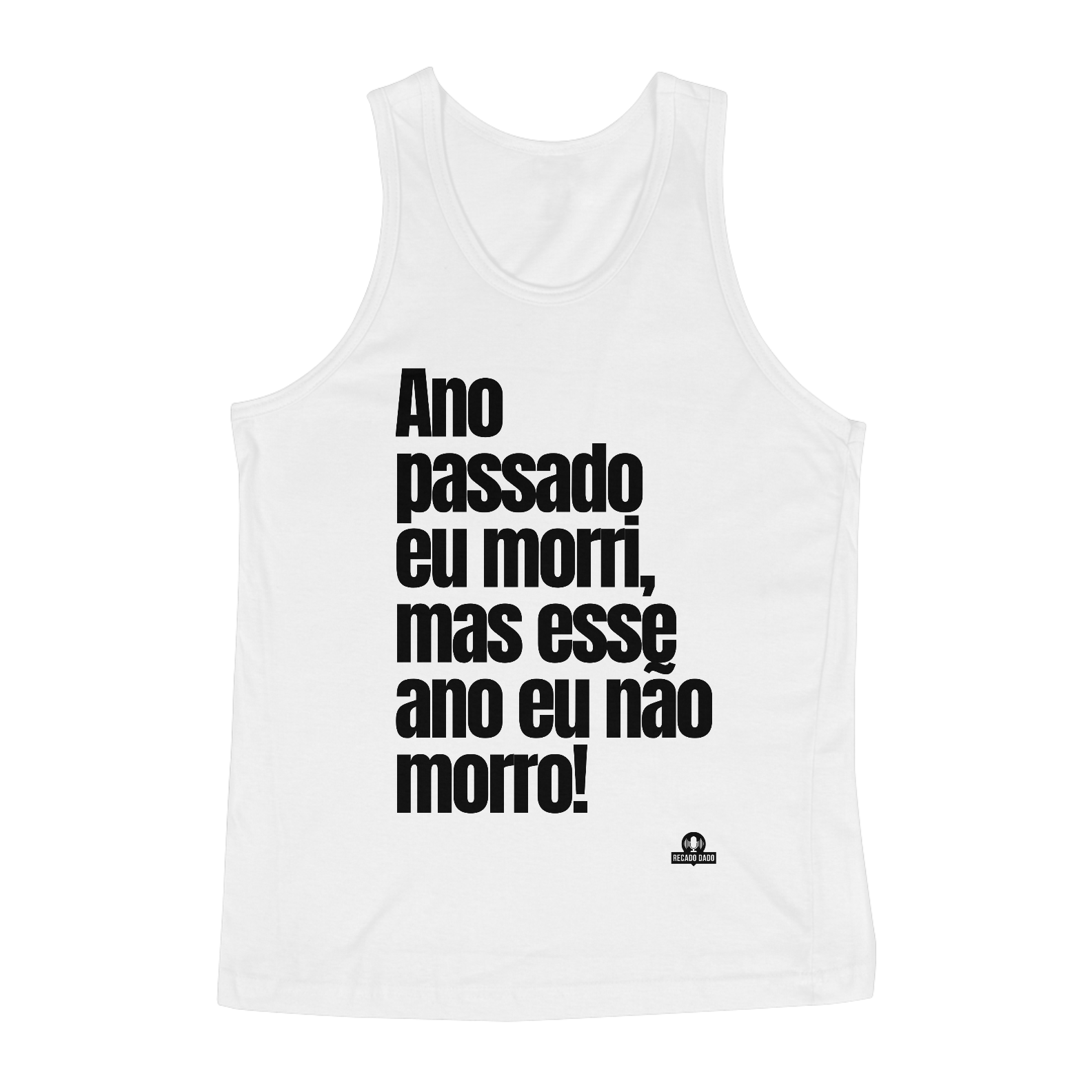 Camiseta regata de bloquinho com frase do cantor Belchior 
