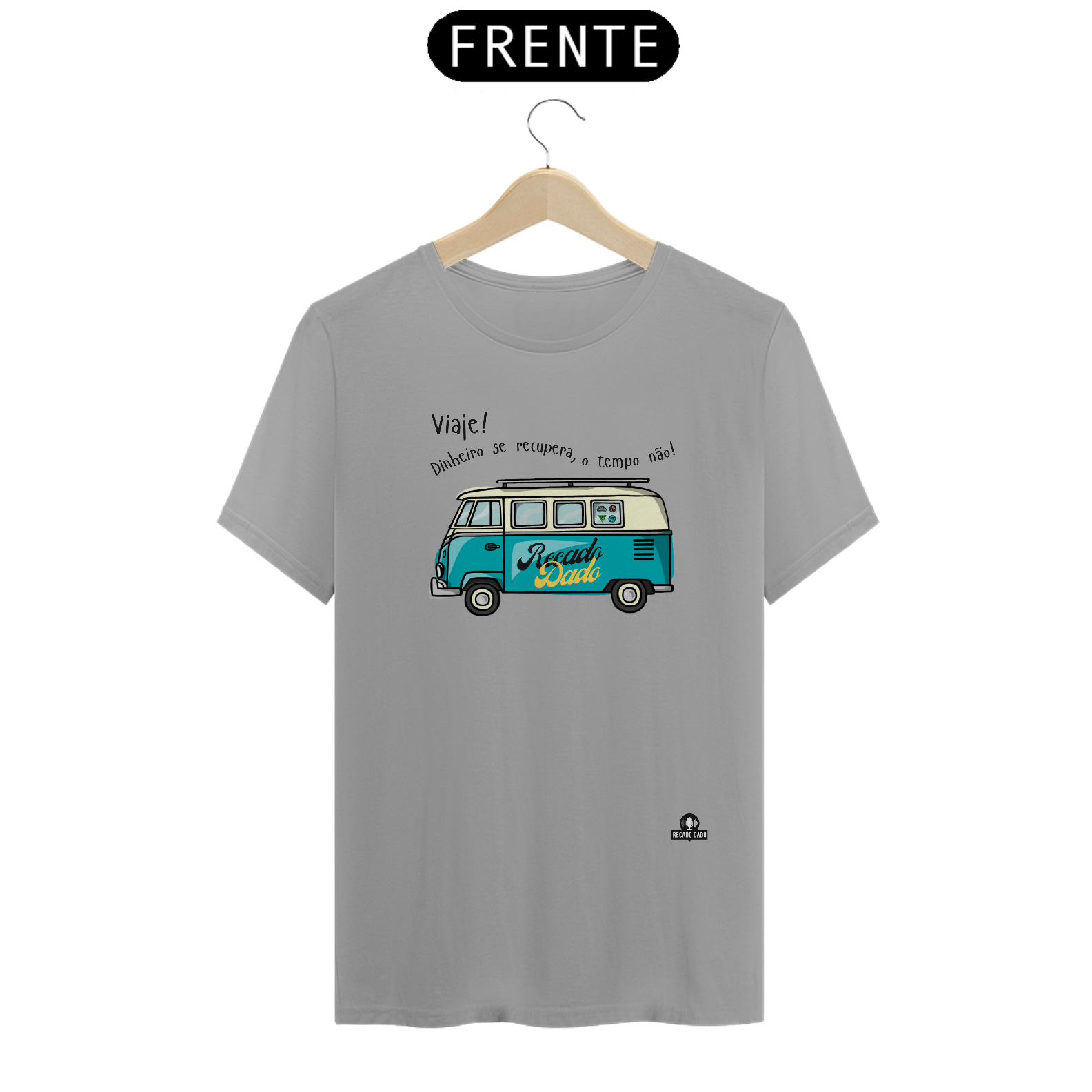 Camiseta de viagem com linda estampa de Kombi motor home e a frase 