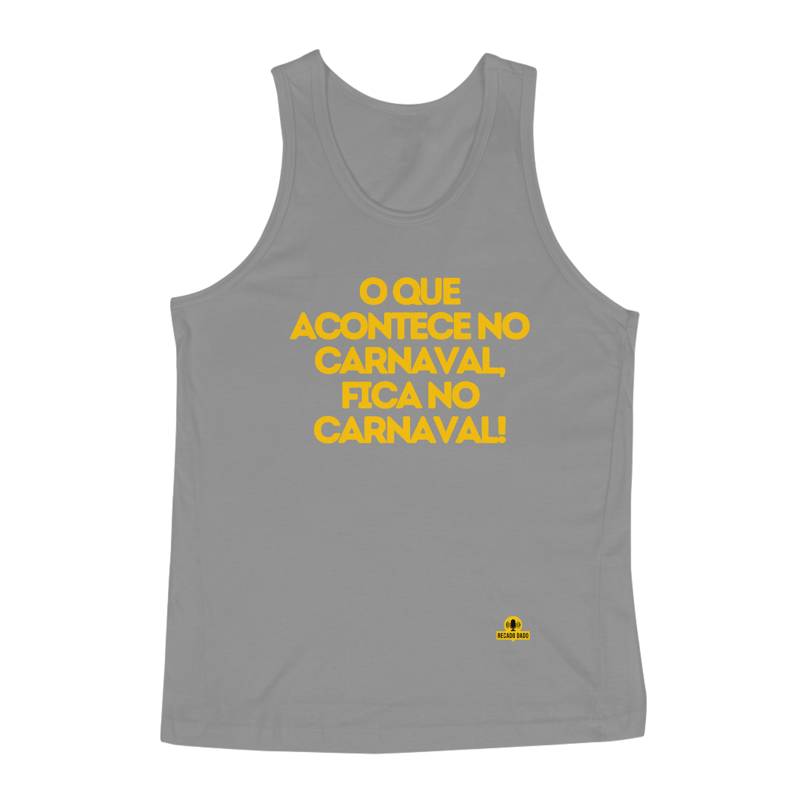 Camiseta regata de carnaval com frase estampada 