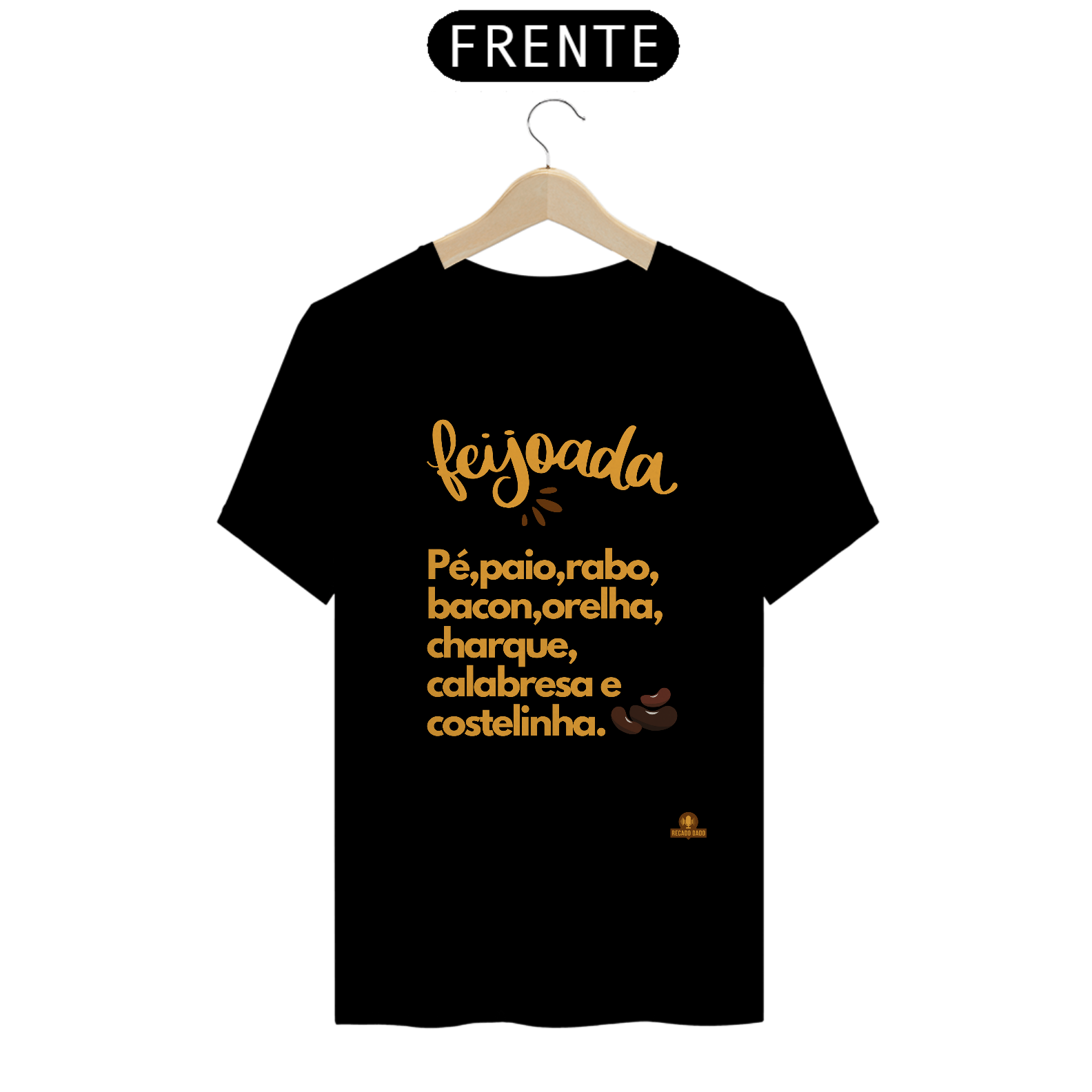 Camiseta Ingredientes da feijoada, descrevendo os principais ingredientes de uma deliciosa feijoada.