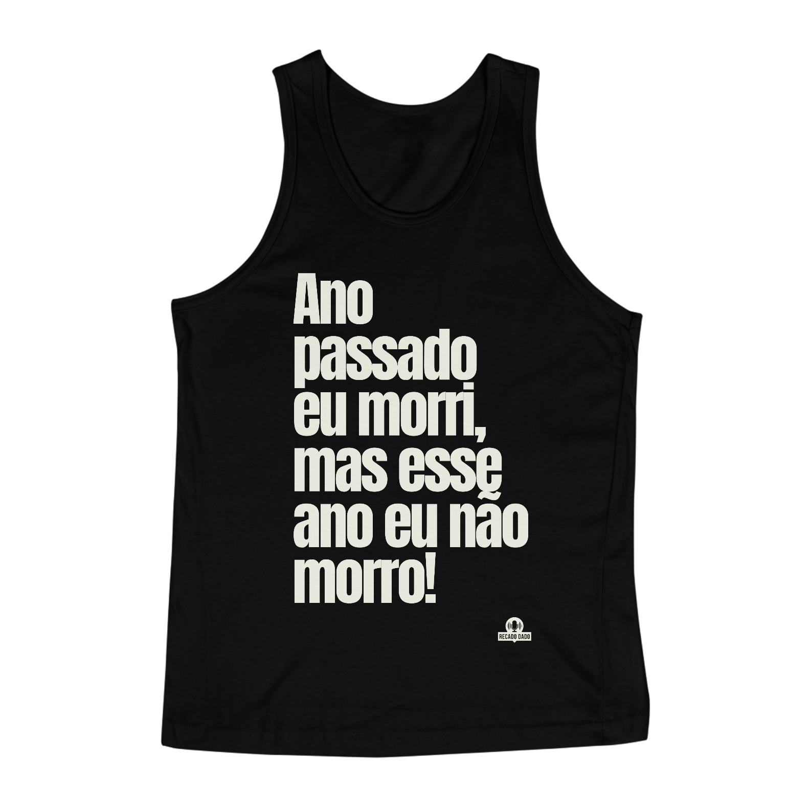 Camiseta regata de bloquinho com frase do cantor Belchior 