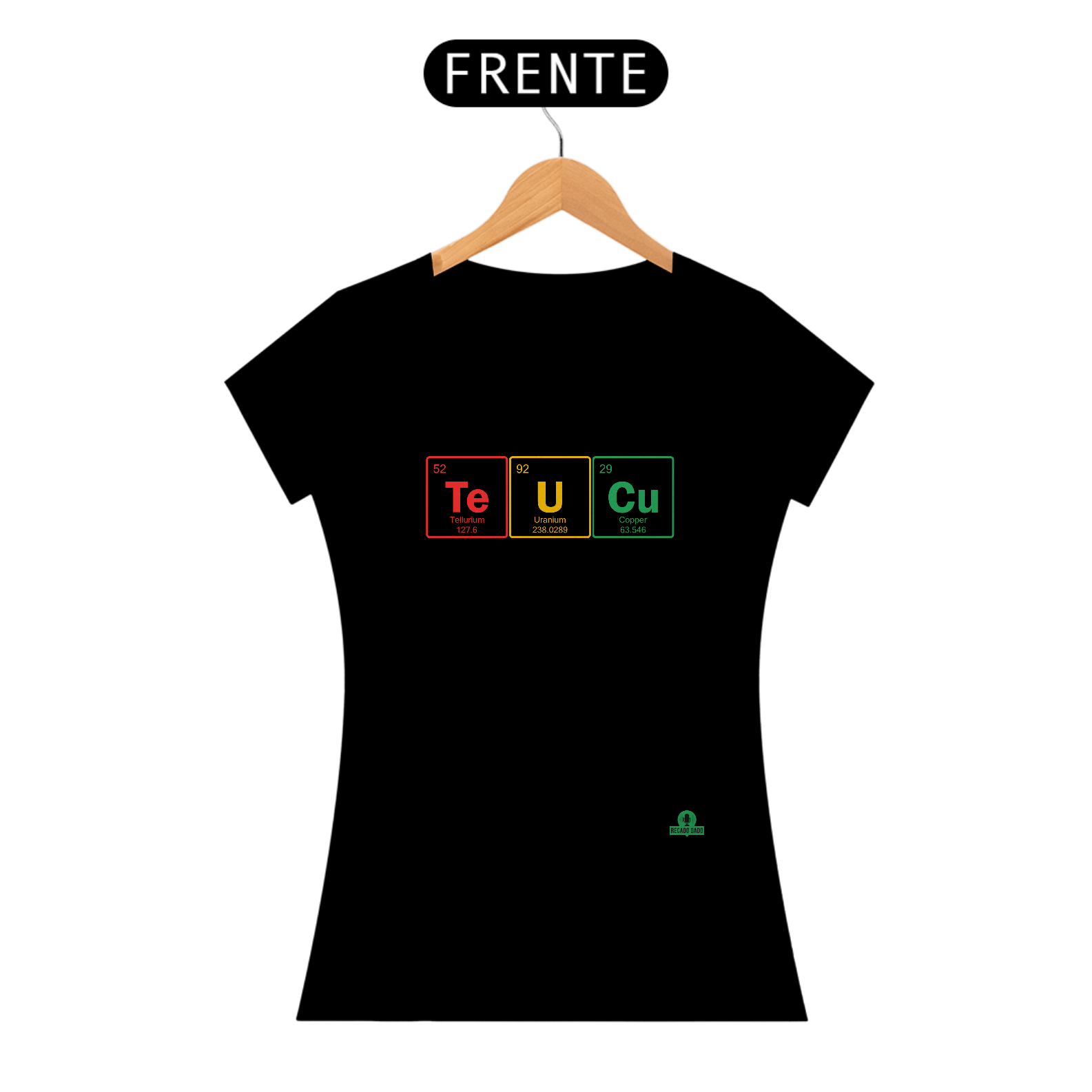 Camiseta feminina engraçada com os elementos da tabela periódia 