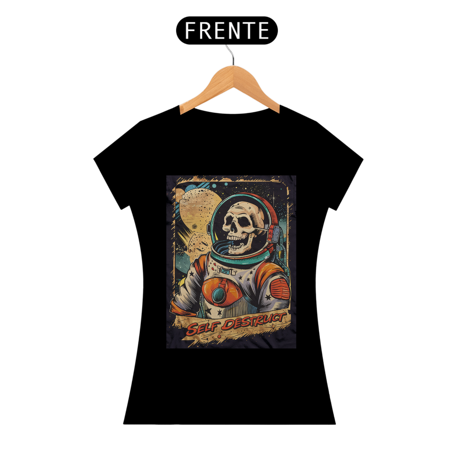 Camiseta Caveira Espaço Feminina