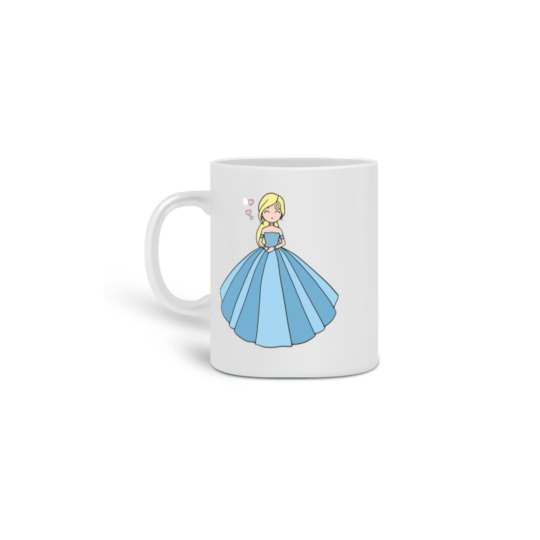 Caneca fofa de bonequinha com a frase: Café com Amor!