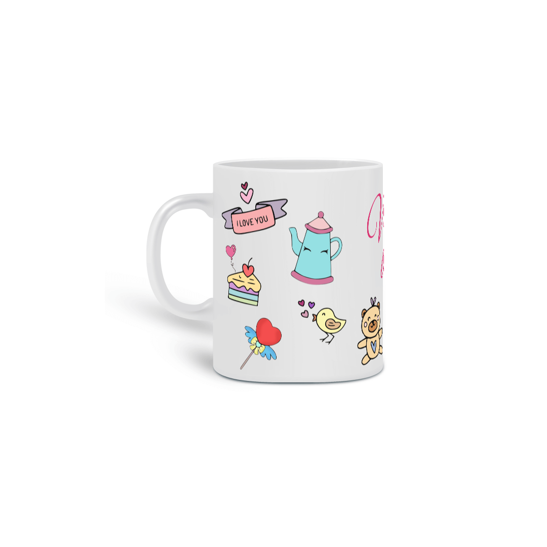 Caneca fofinha para meninas com desenhos fofos e a frase: Vida doce!